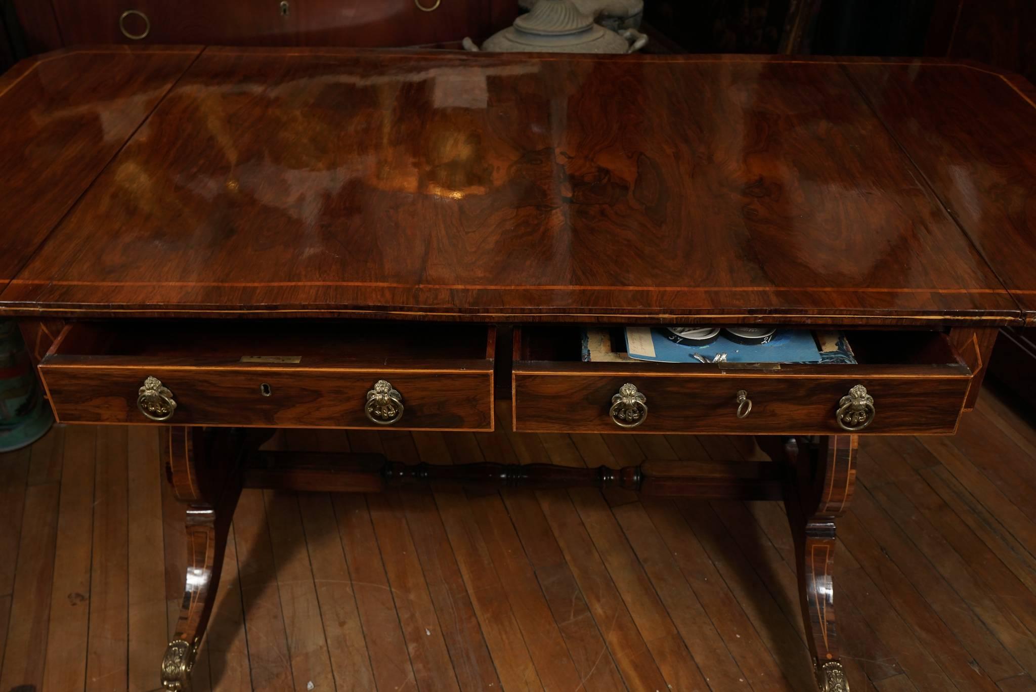 Metalwork Fine Period Regency Rosewood Sofa Table