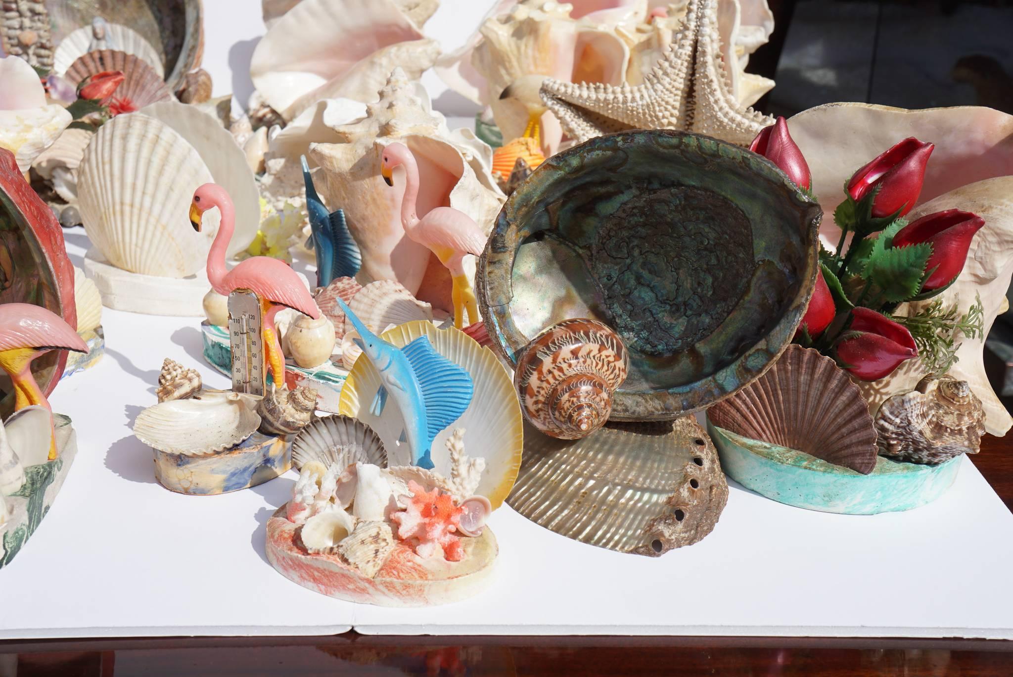 Cast Collection of 30 Vintage Shell, Coral and Plastic Sea Side Souvenir Sculptures