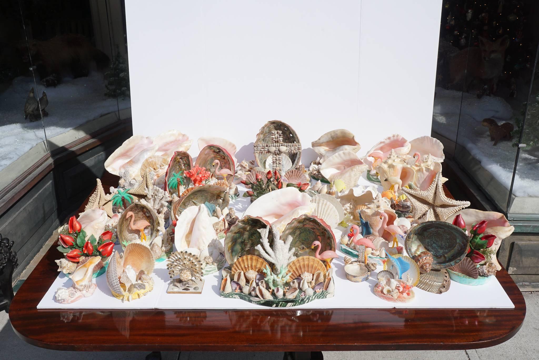 20th Century Collection of 30 Vintage Shell, Coral and Plastic Sea Side Souvenir Sculptures