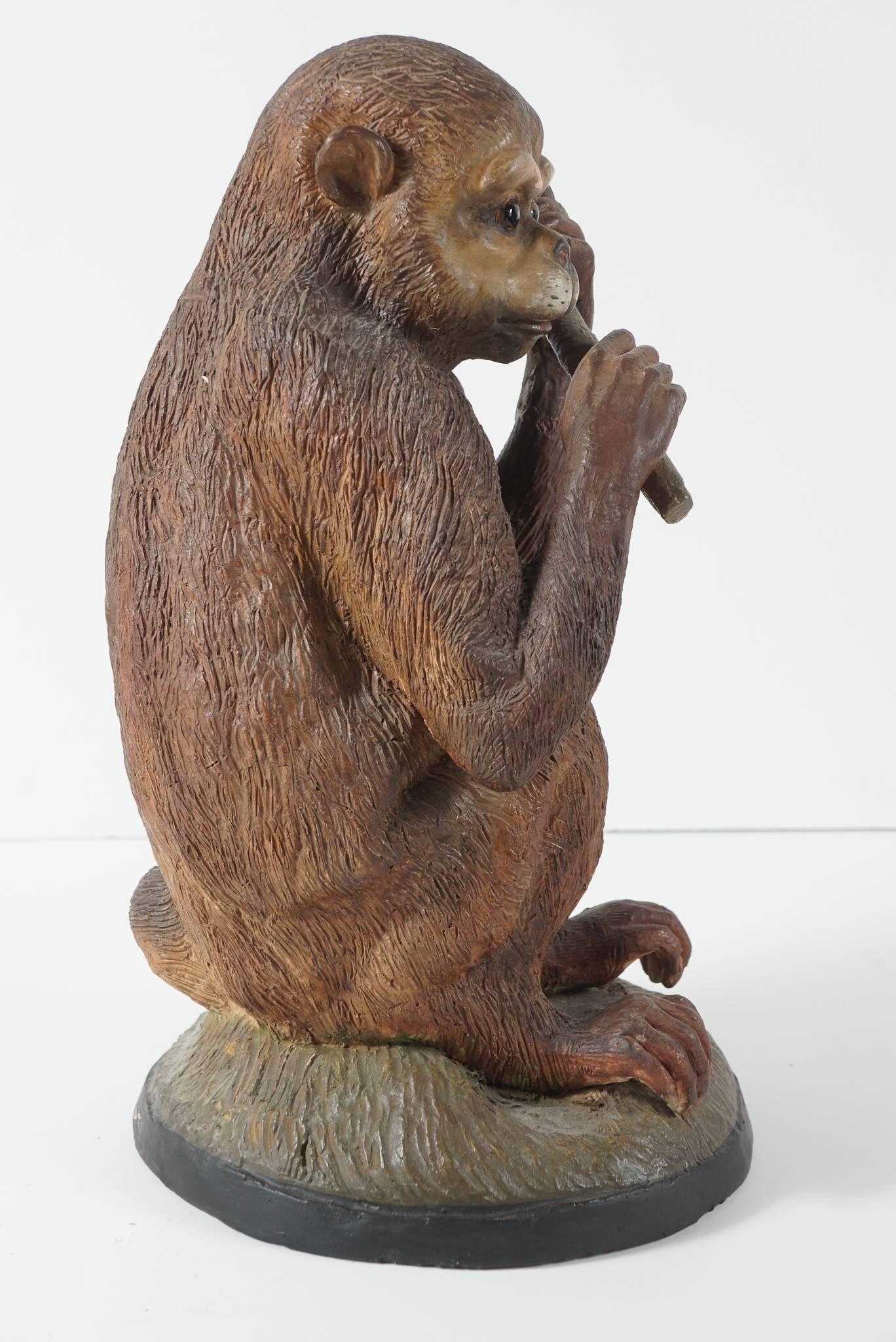 Blown Glass 19th Century French Painted Terracotta Monkey Sculpture with Inset Glass Eyes