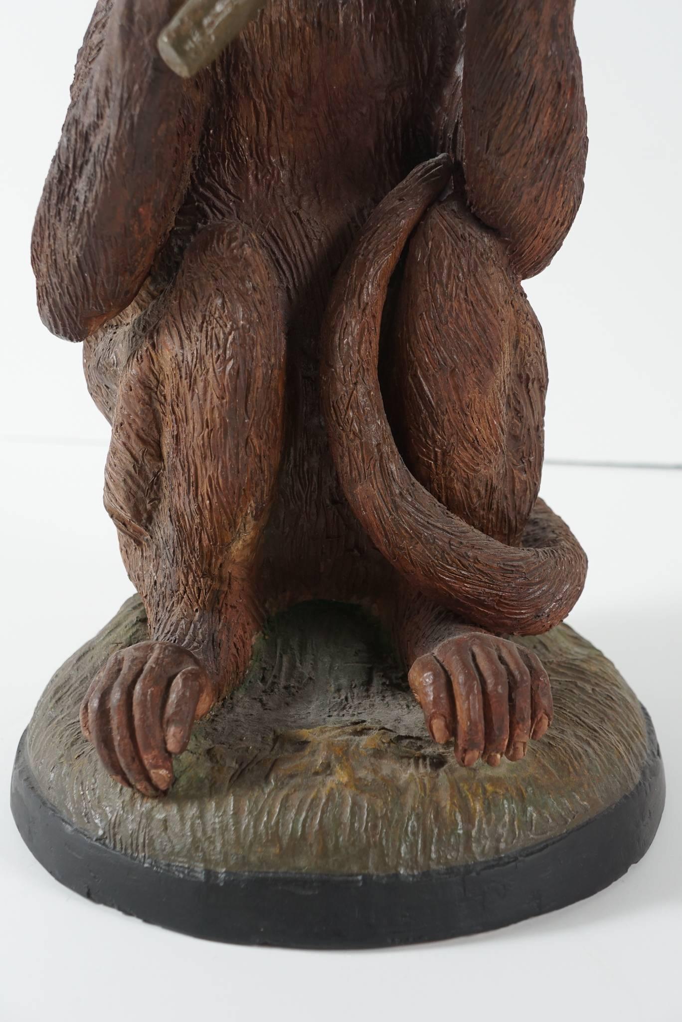 19th Century French Painted Terracotta Monkey Sculpture with Inset Glass Eyes 1
