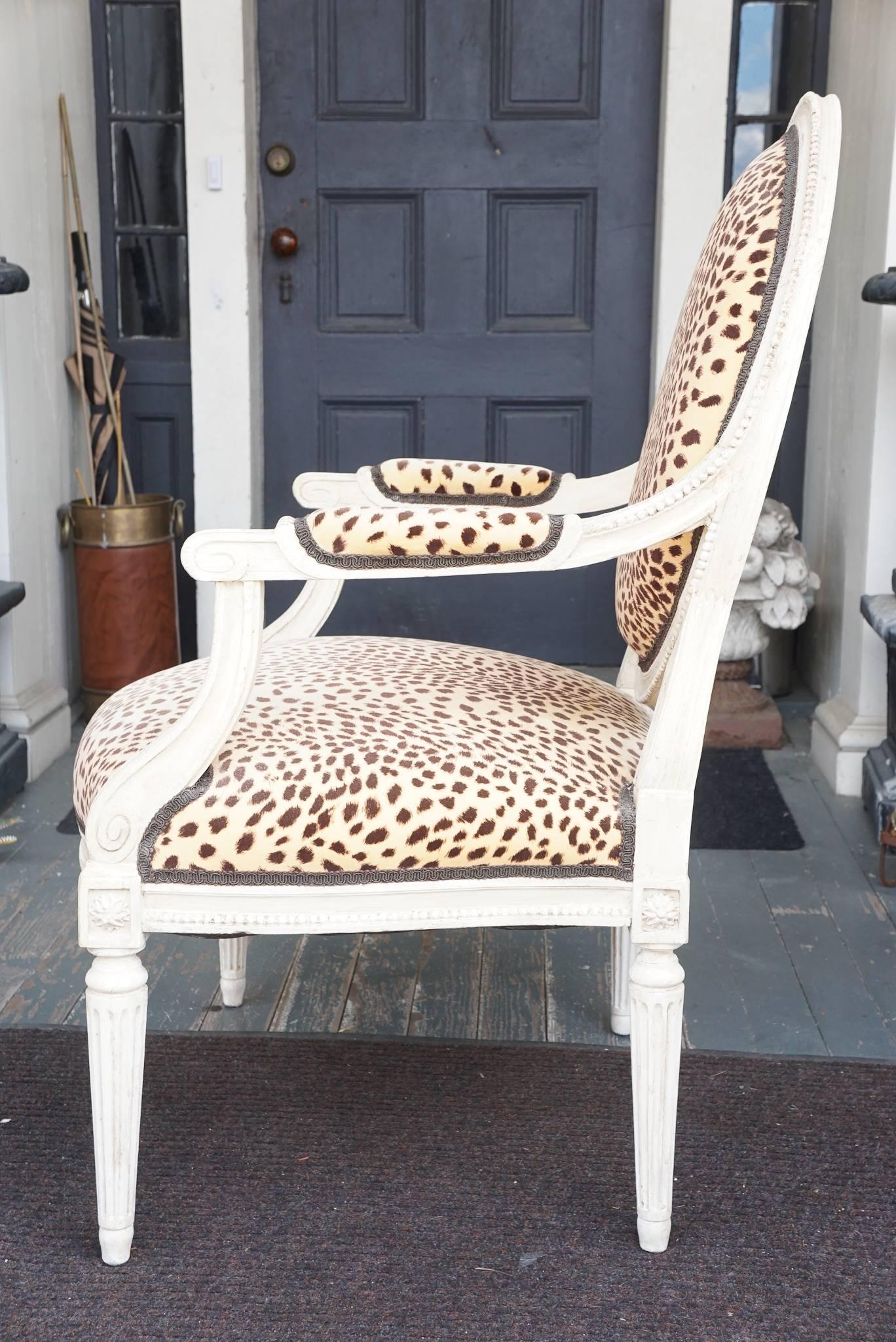 French Pair of Large-Scale Louis XVI Period Painted Fauteuil