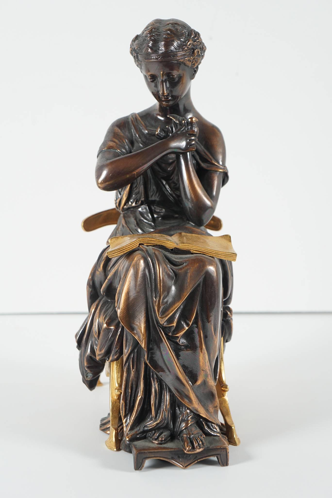 French Aesthetic Movement Patinated & Gilded Bronze Statue of a Classical Draped Female