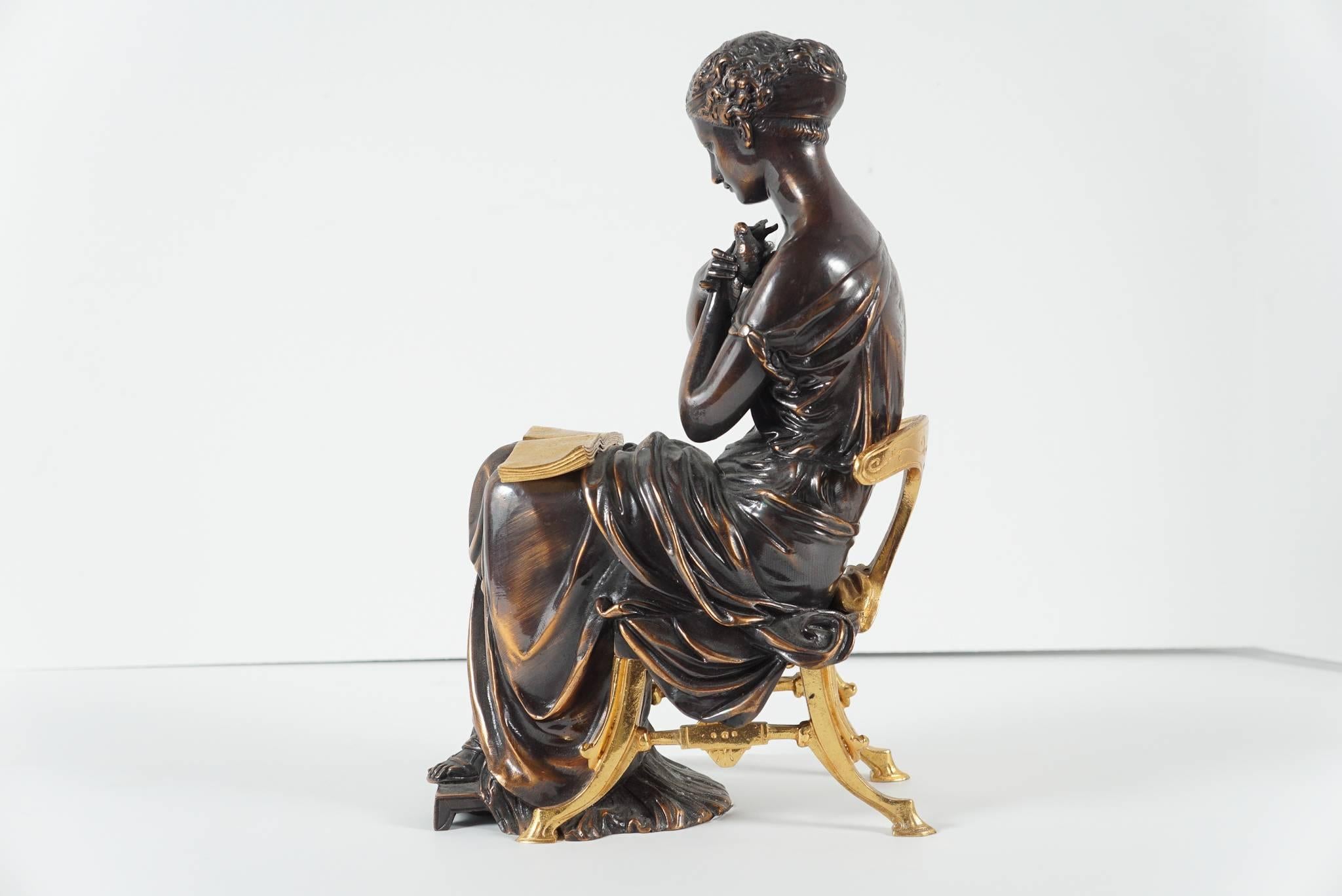 Gilt Aesthetic Movement Patinated & Gilded Bronze Statue of a Classical Draped Female
