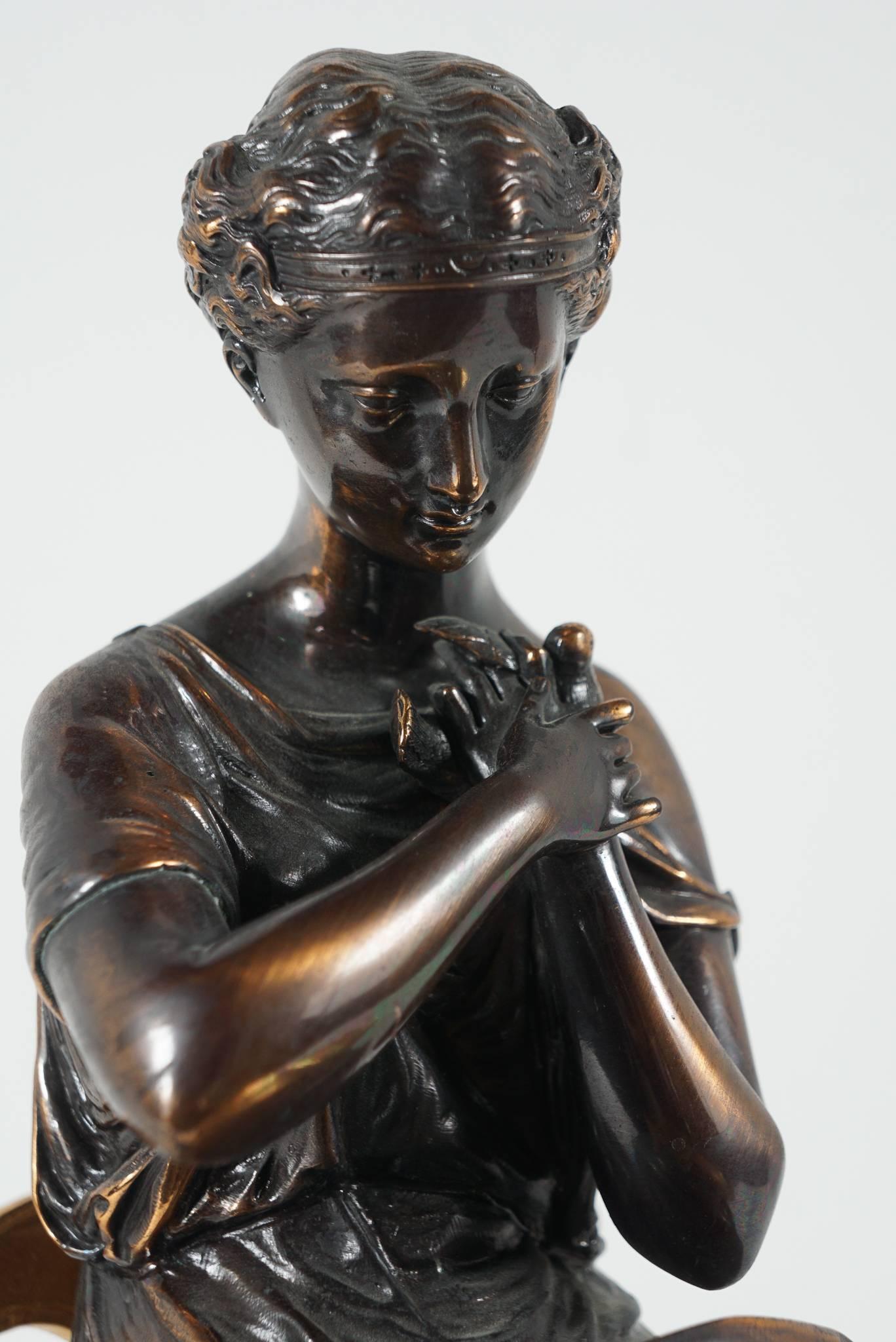 Aesthetic Movement Patinated & Gilded Bronze Statue of a Classical Draped Female 1