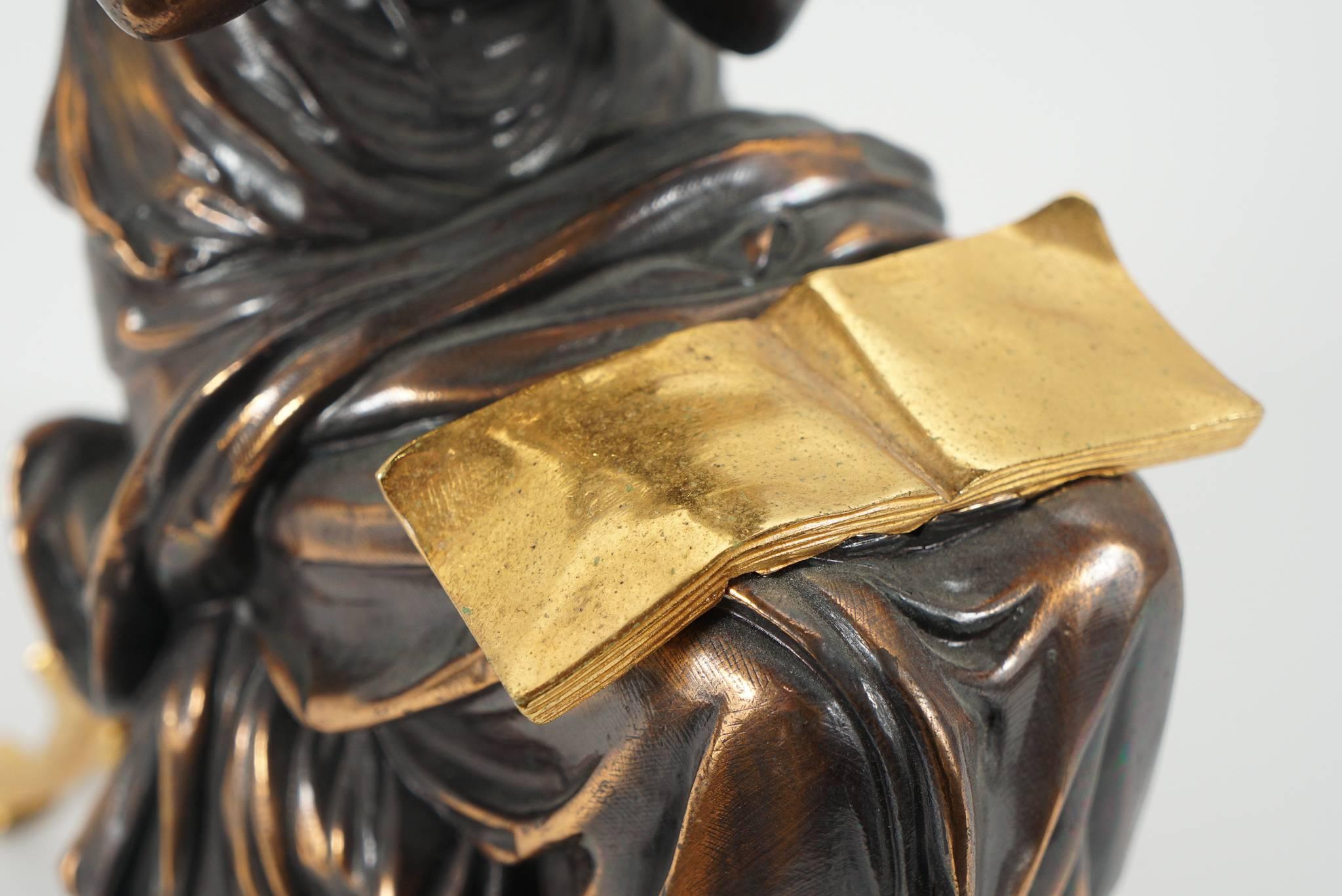 Aesthetic Movement Patinated & Gilded Bronze Statue of a Classical Draped Female 2