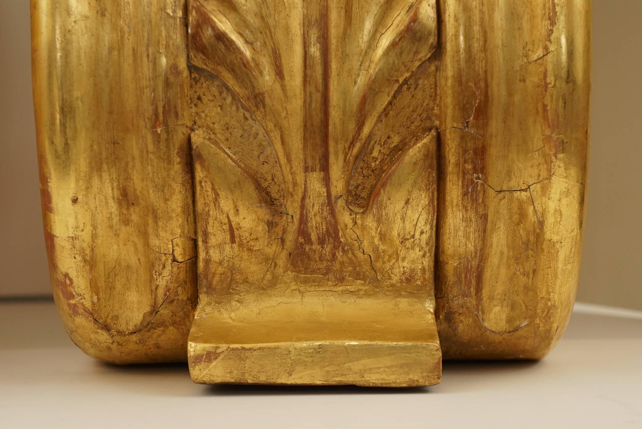 Large Pair of English 19th Century Carved and Water Gilded Wood Corbel Bracket 1