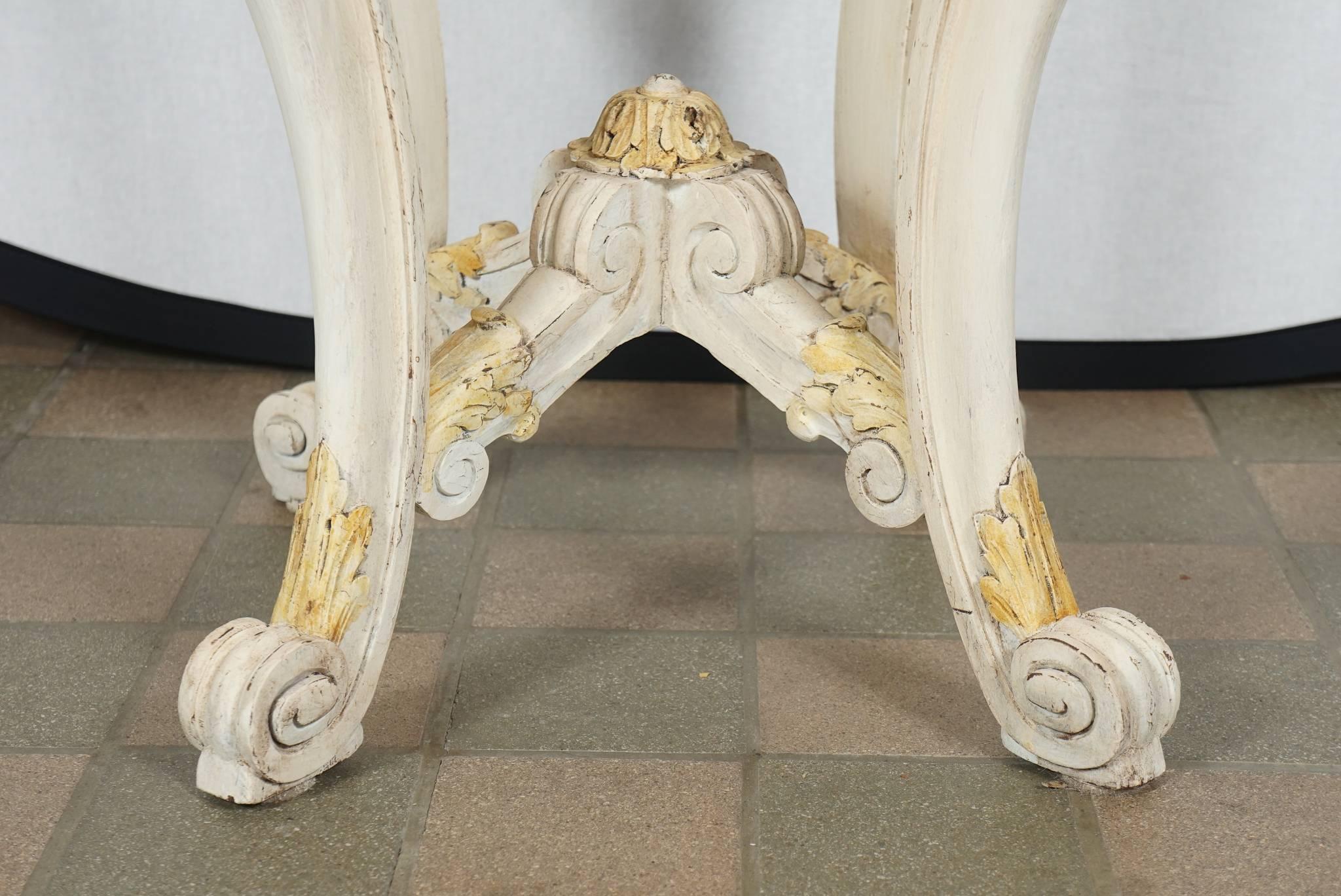 Pair Late 19th C.Louis XV style  Carved & Painted Wood, Marble Topped Guéridon For Sale 4