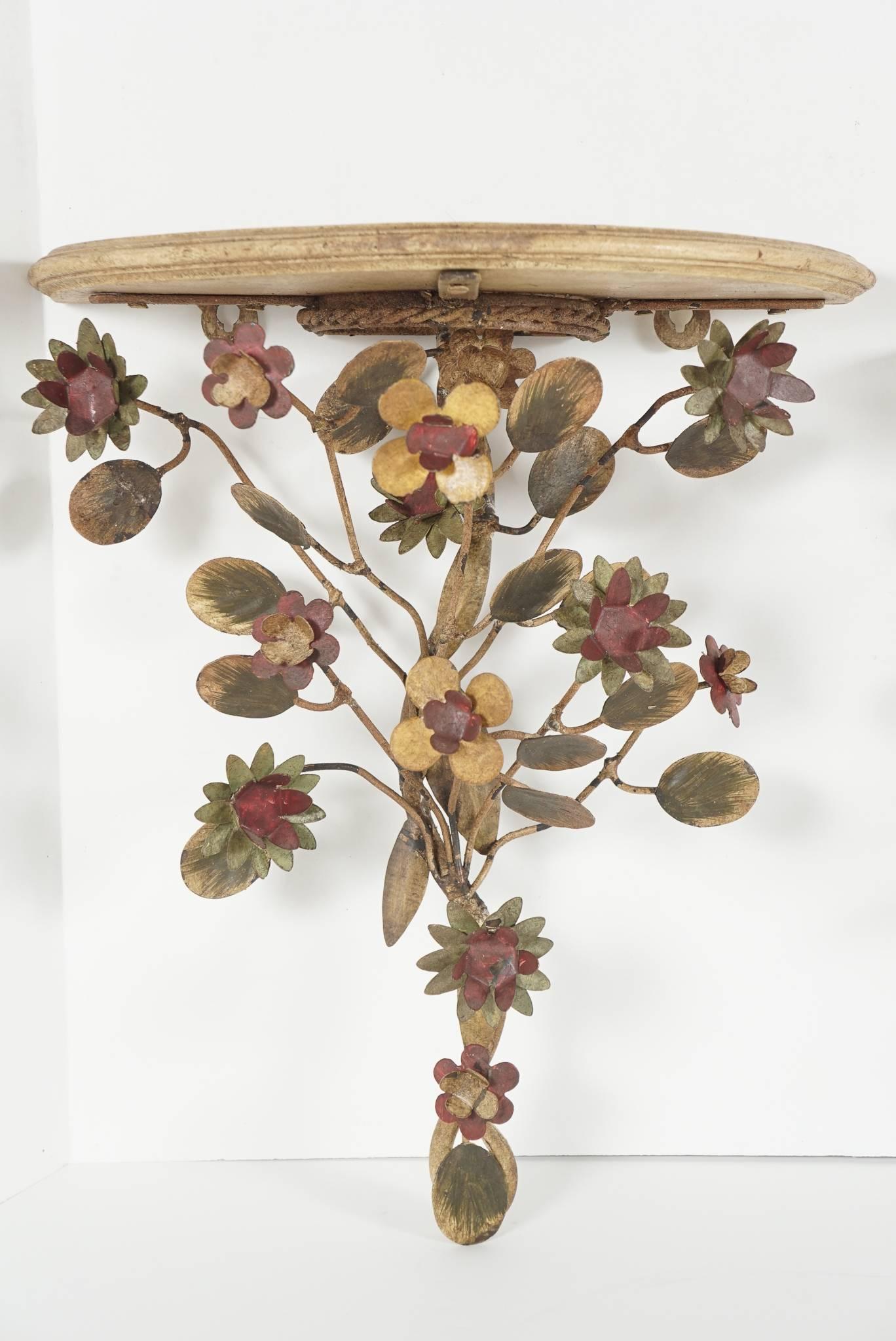 Vintage Tole Peinte Floral Wall Brackets from the Estate of Paul & Bunny Mellon 1