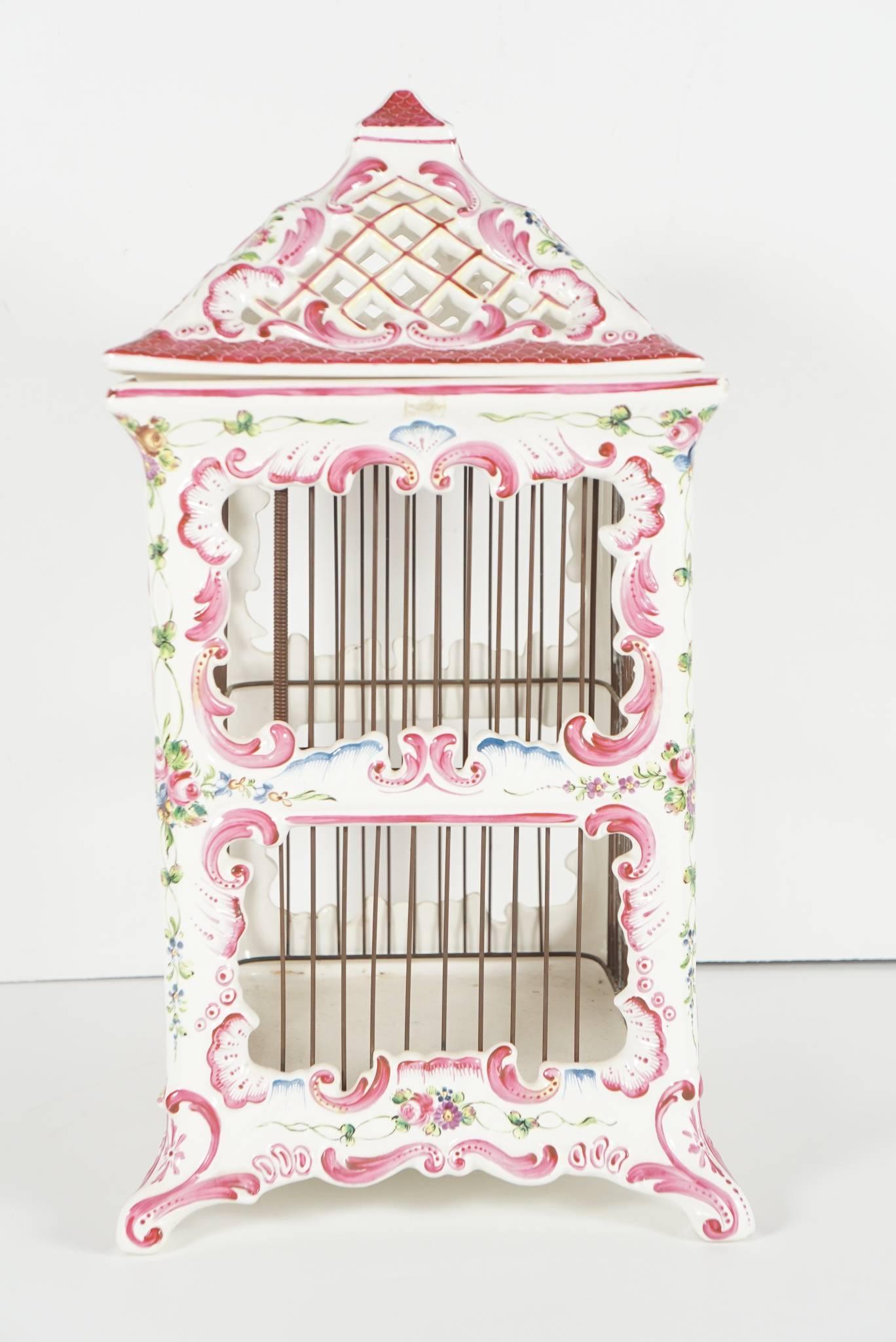 Rococo Vintage French Faience Bird Cage from the Estate of Paul & Bunny Mellon