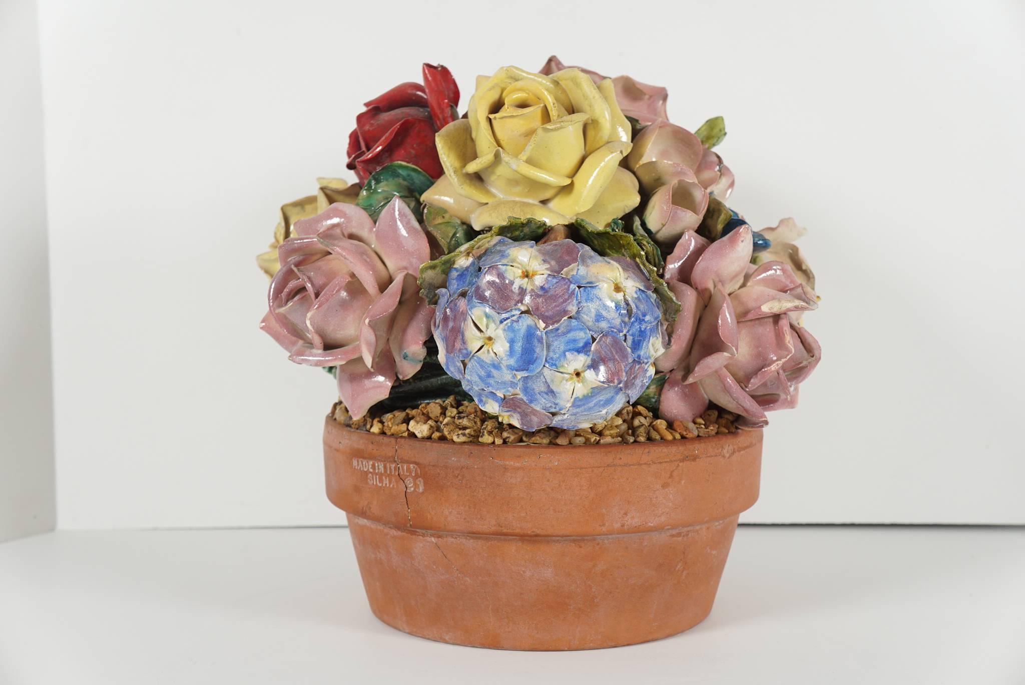 American Glazed Ceramic and Terra Cotta Floral Arrangment from the Estate of Bunny Mellon