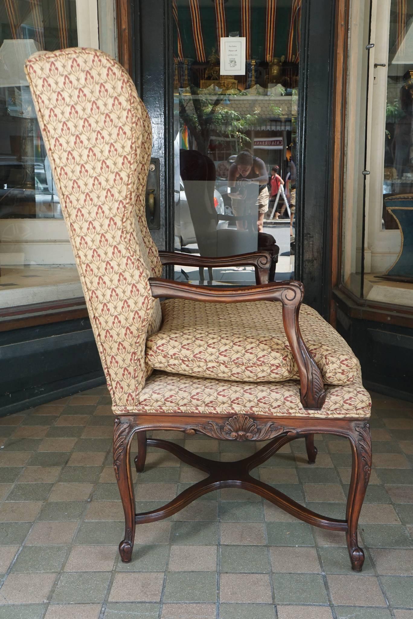 French Nice Vintage Pair of Provincial Louis XV Style Walnut Wing Chairs