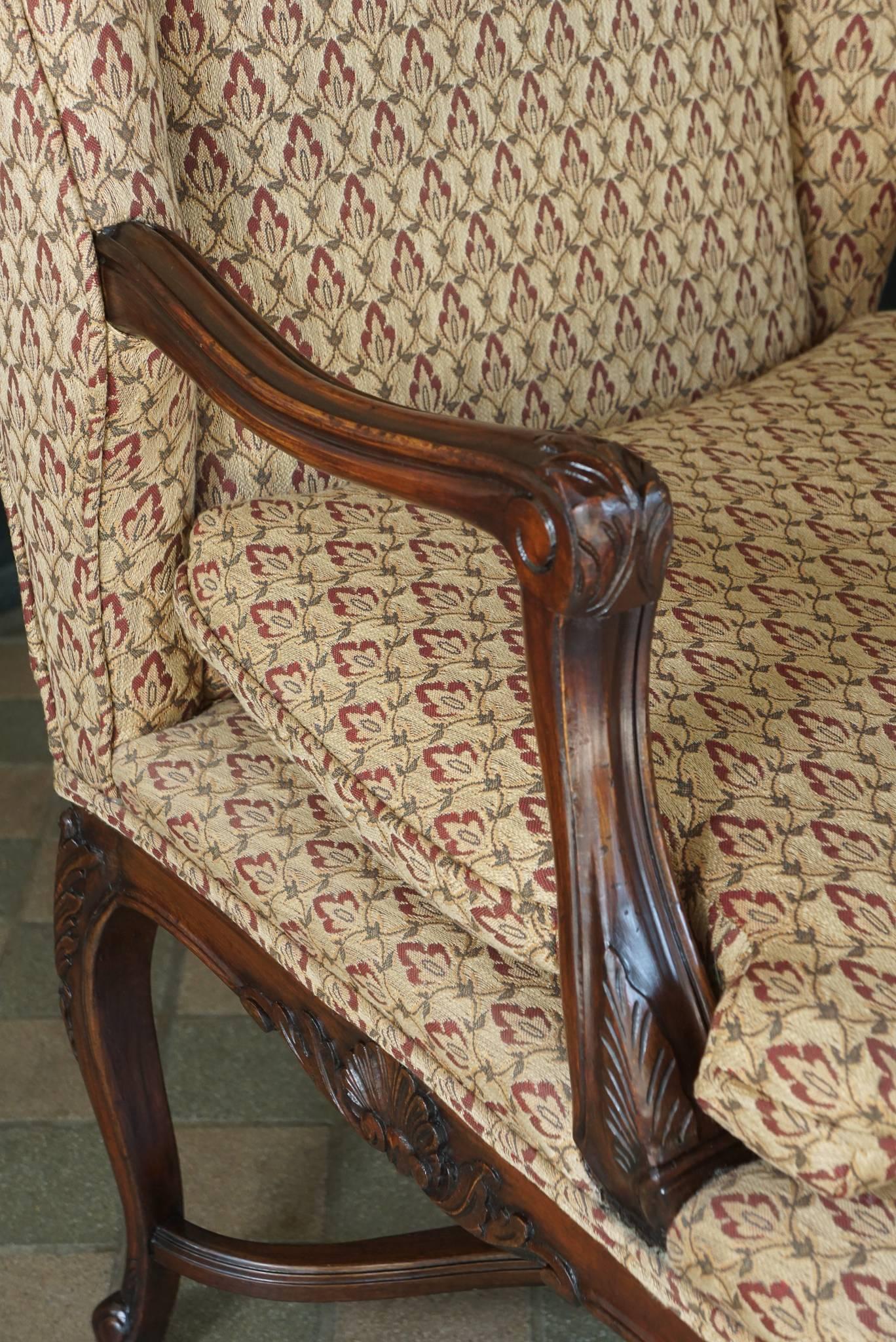 20th Century Nice Vintage Pair of Provincial Louis XV Style Walnut Wing Chairs