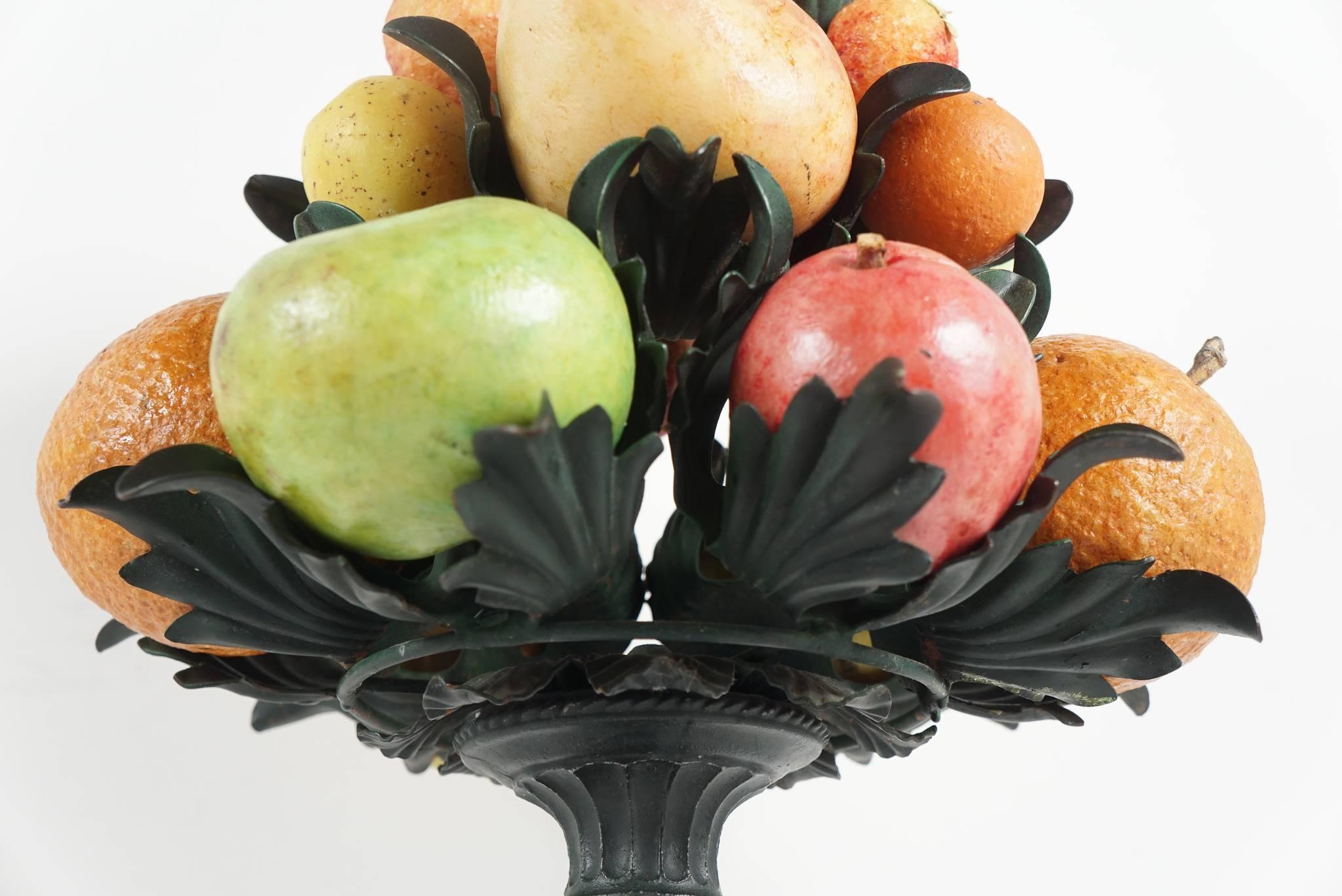 French Tole Peinte and Carved Marble Fruit Center Peice from the Estate of Bunny Mellon