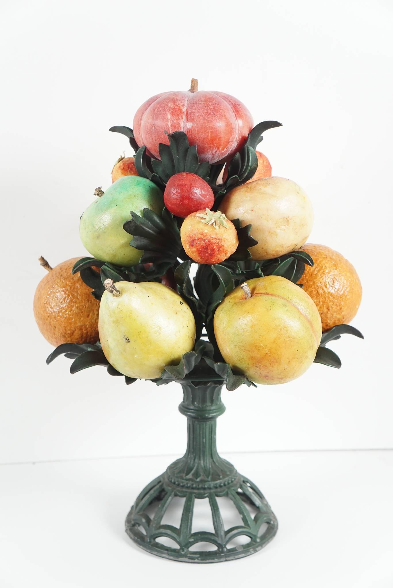 20th Century Tole Peinte and Carved Marble Fruit Center Peice from the Estate of Bunny Mellon