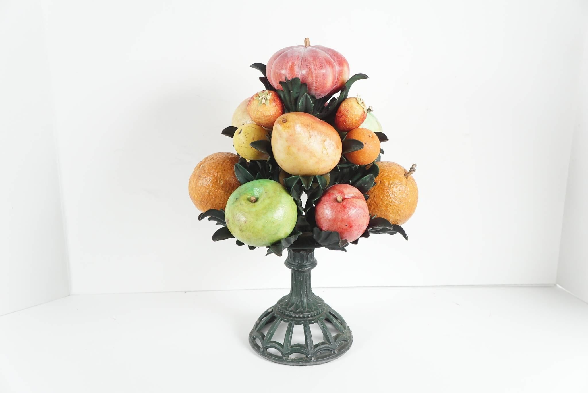 Fabric Tole Peinte and Carved Marble Fruit Center Peice from the Estate of Bunny Mellon