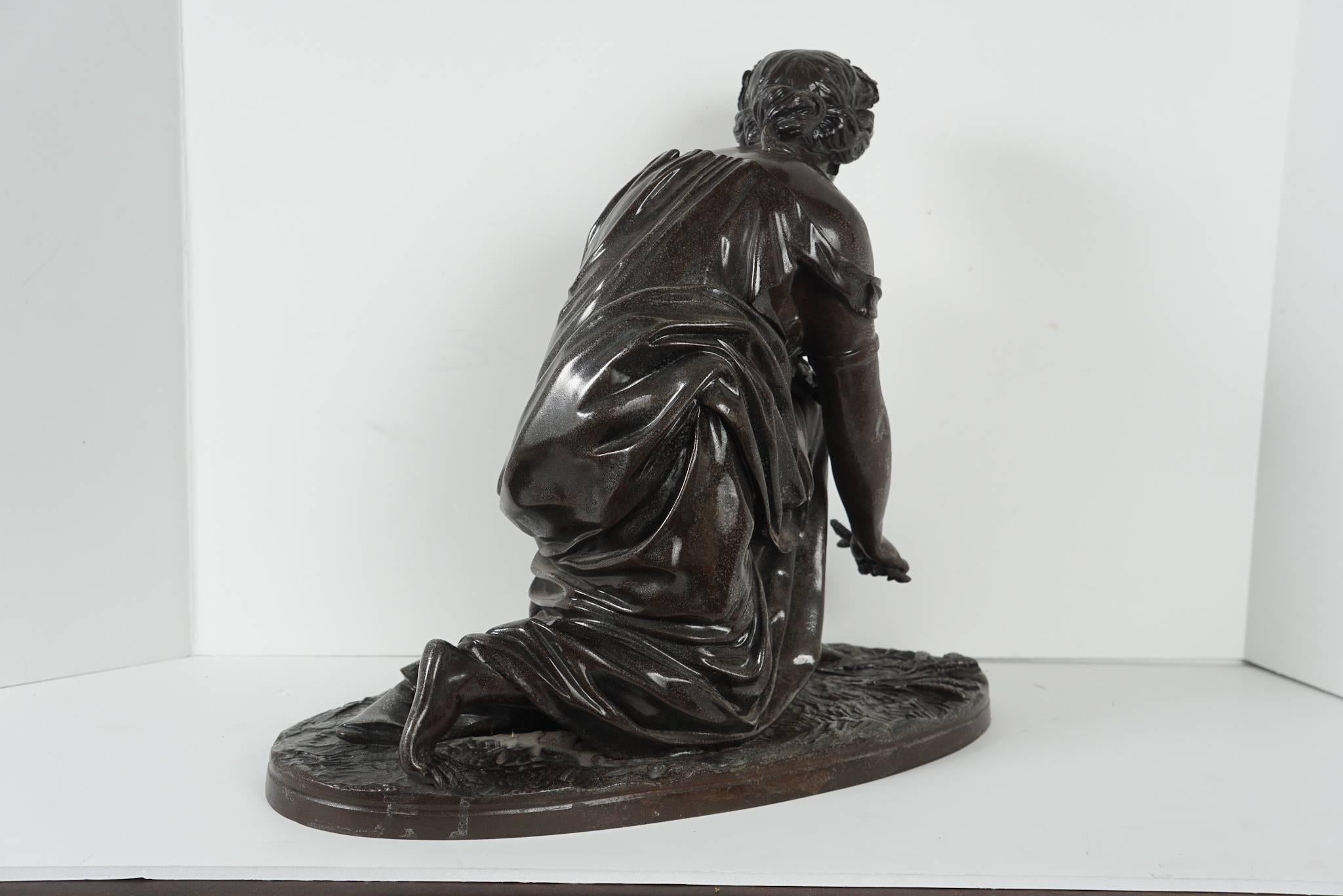 This sculpture from France follows a long artistic tradition in the country during the 19th century or fine bronze casting for the sculptural salons of the day. The state-sponsored exhibits created national pride and produced large bodies of work