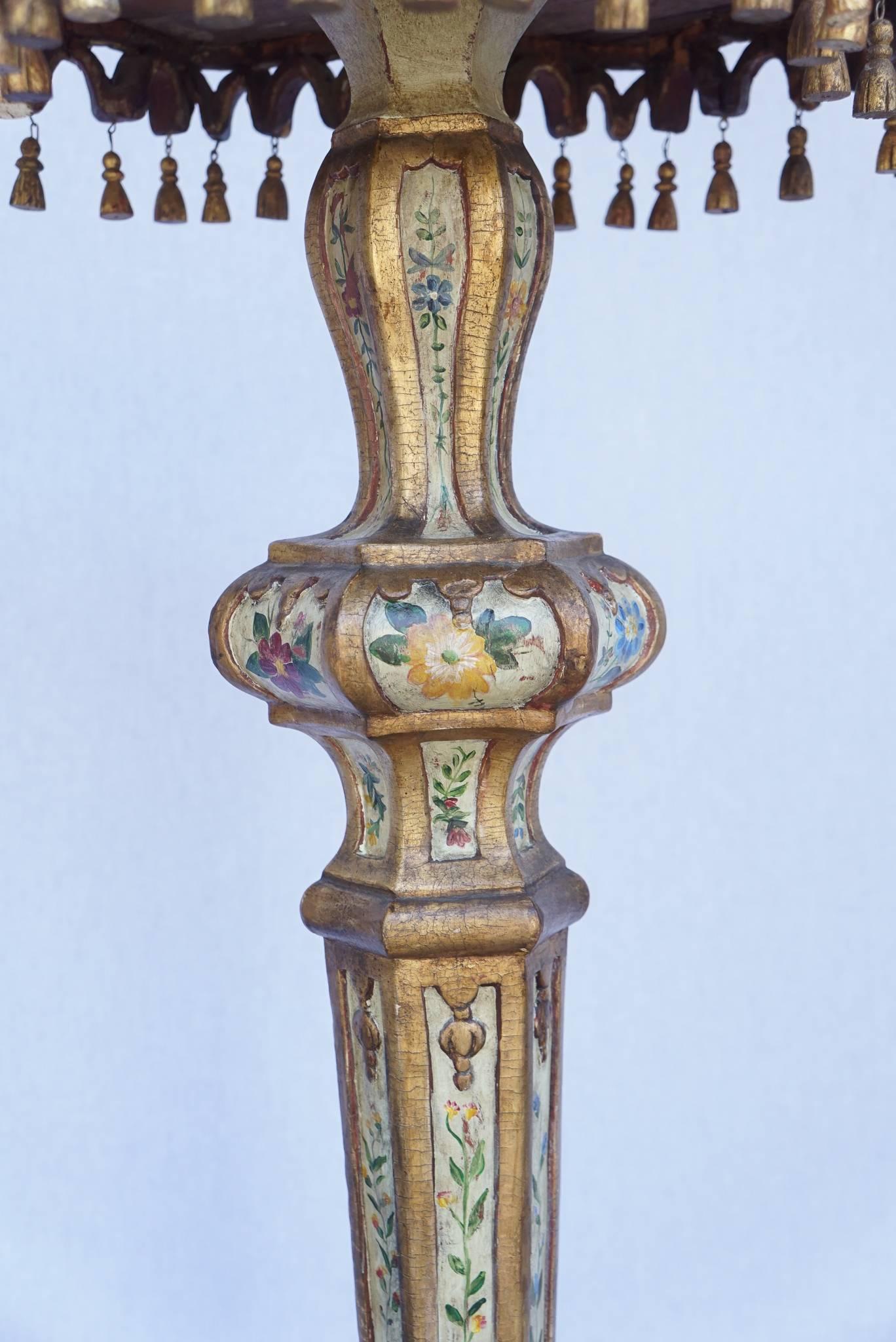 Wood Pair of 19th Century Venetian Carved Painted and Gilded Pedestals