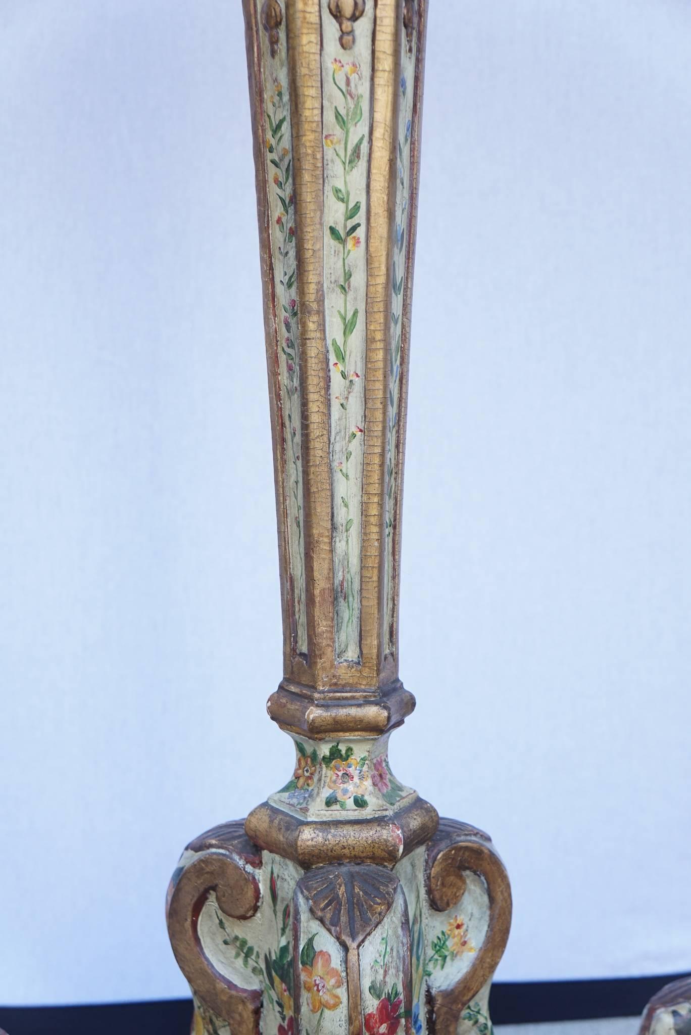 Pair of 19th Century Venetian Carved Painted and Gilded Pedestals 1