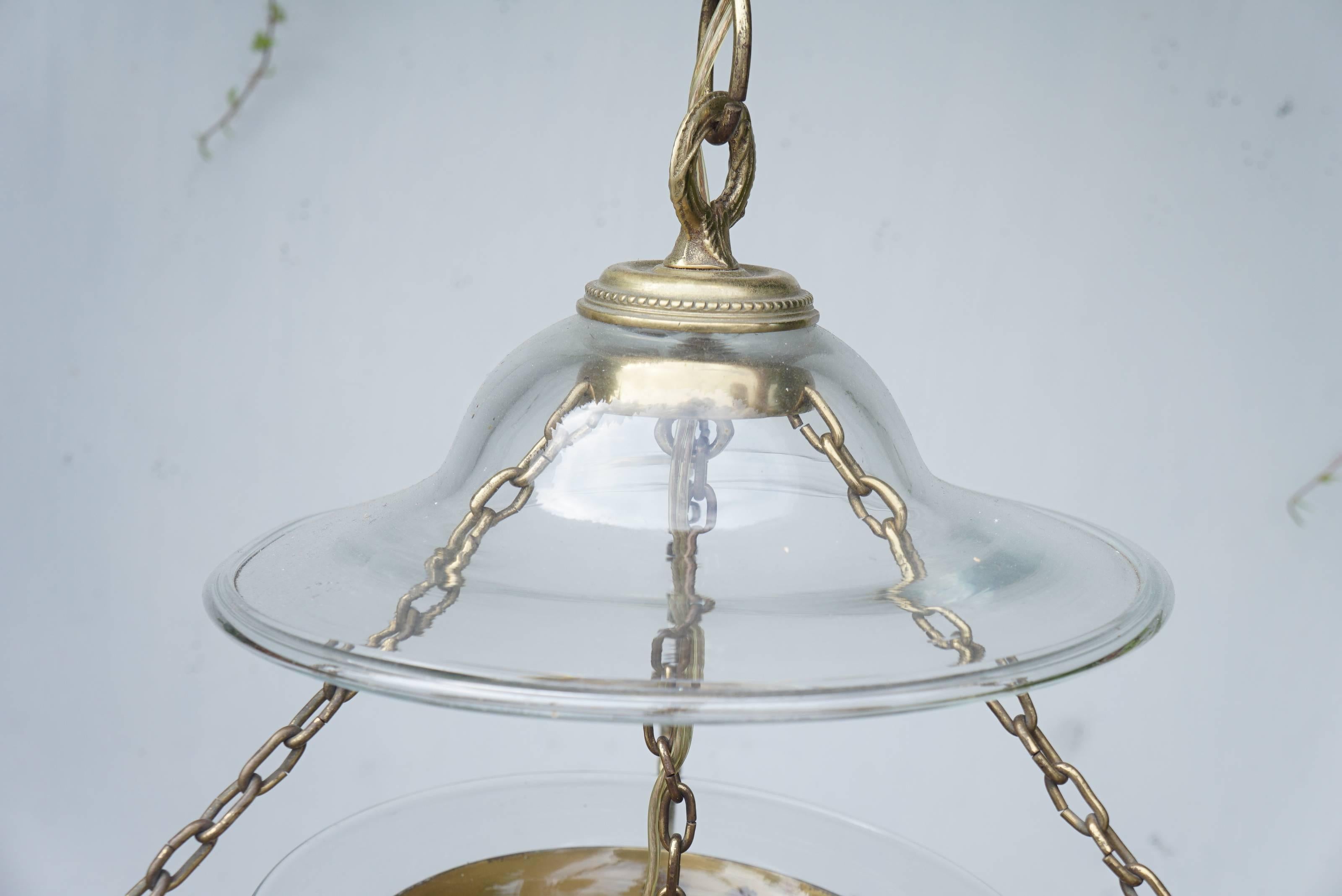 English Vintage Cast Brass and Blown Glass Hall Lantern