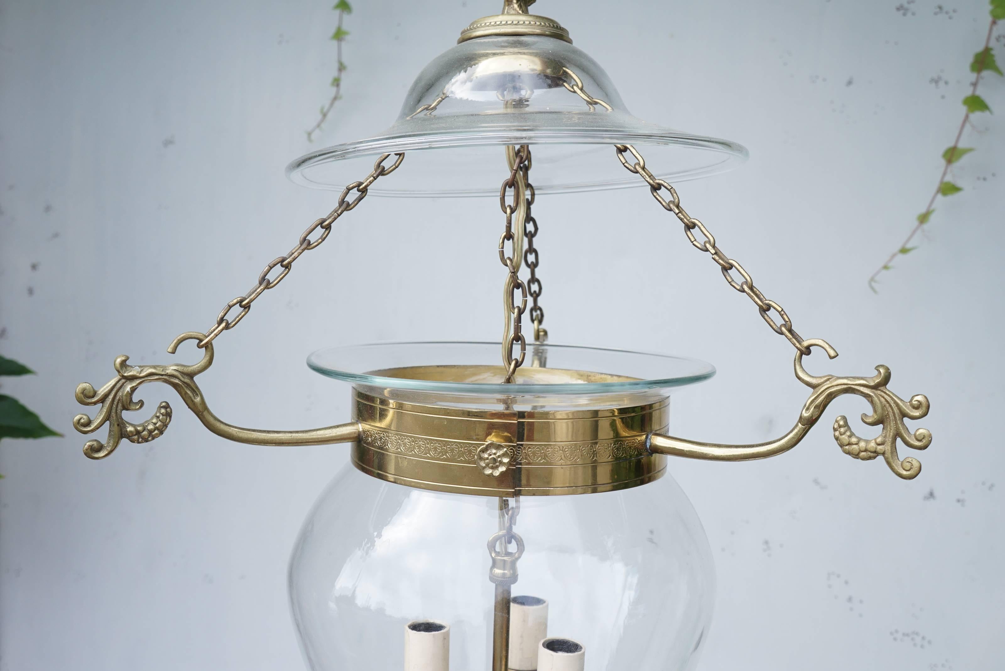 Vintage Cast Brass and Blown Glass Hall Lantern In Excellent Condition In Hudson, NY