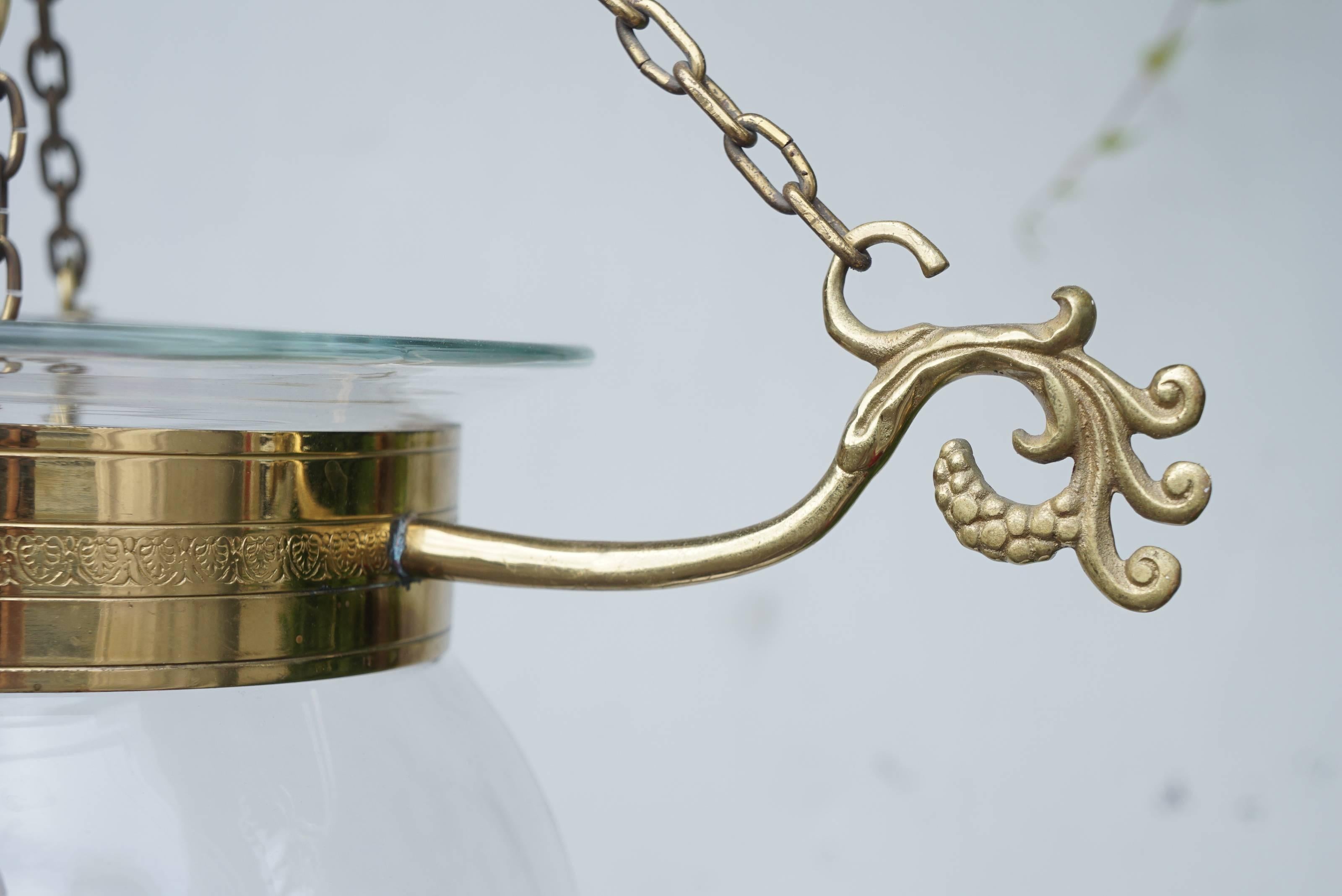 20th Century Vintage Cast Brass and Blown Glass Hall Lantern