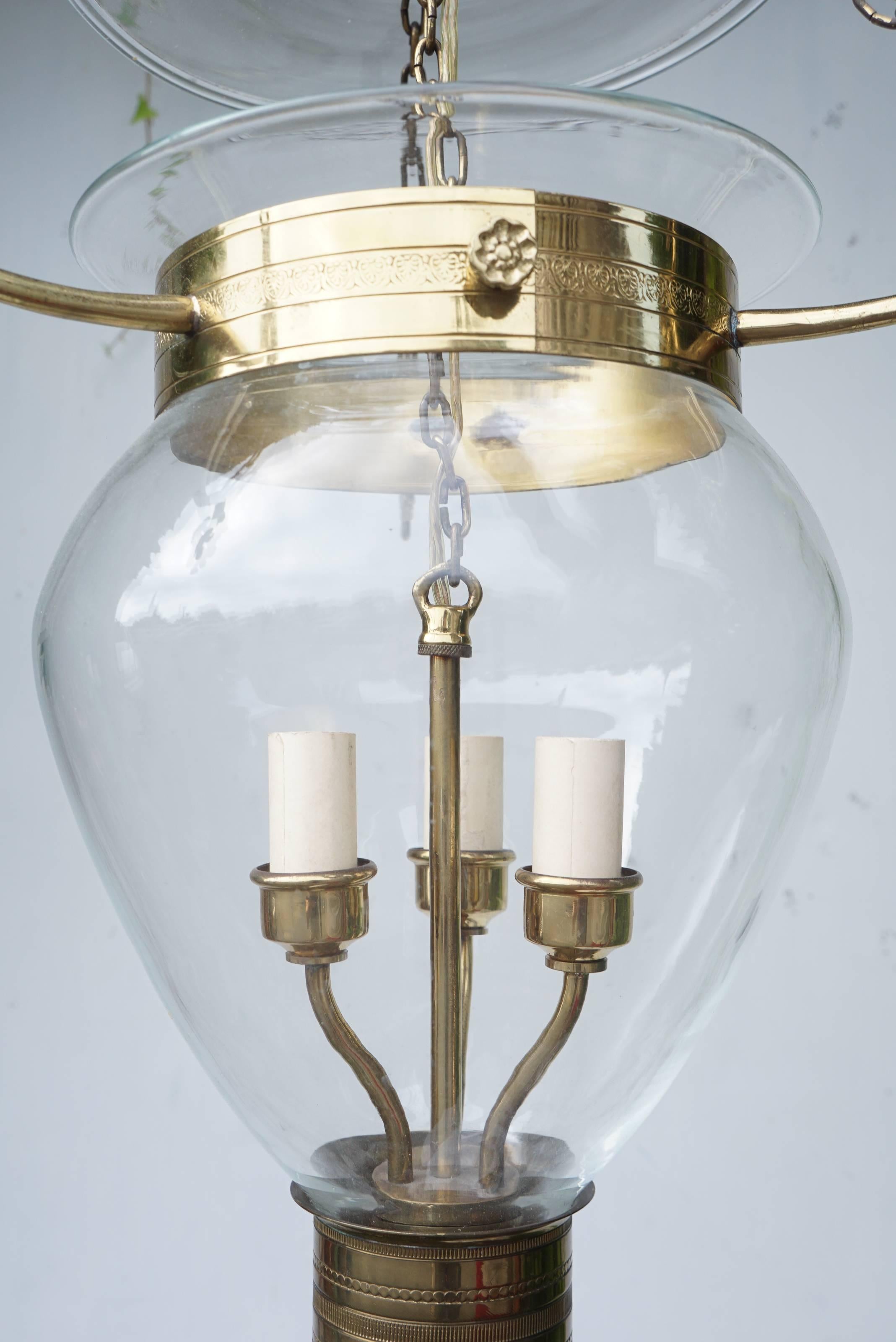 Vintage Cast Brass and Blown Glass Hall Lantern 1