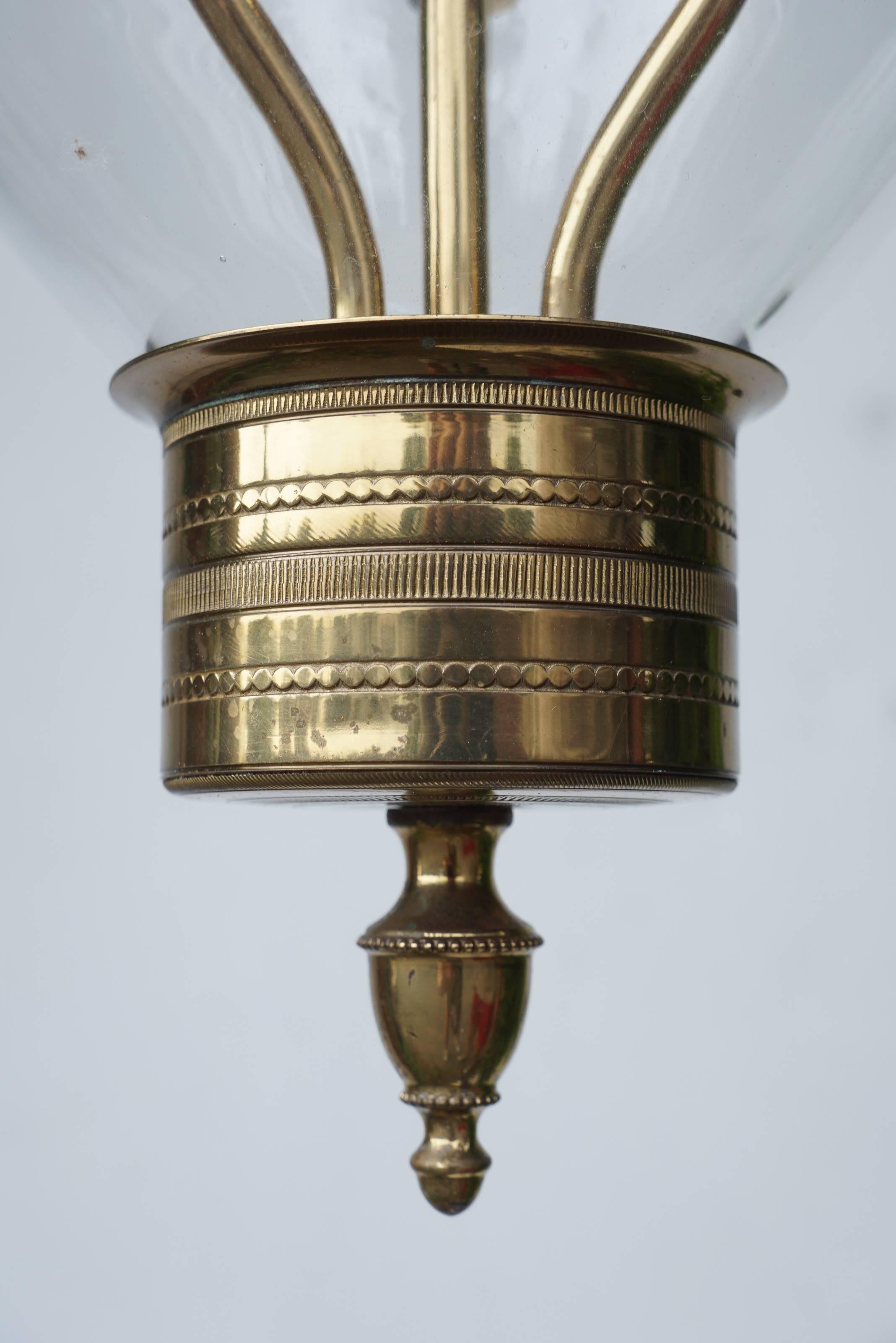 Vintage Cast Brass and Blown Glass Hall Lantern 2