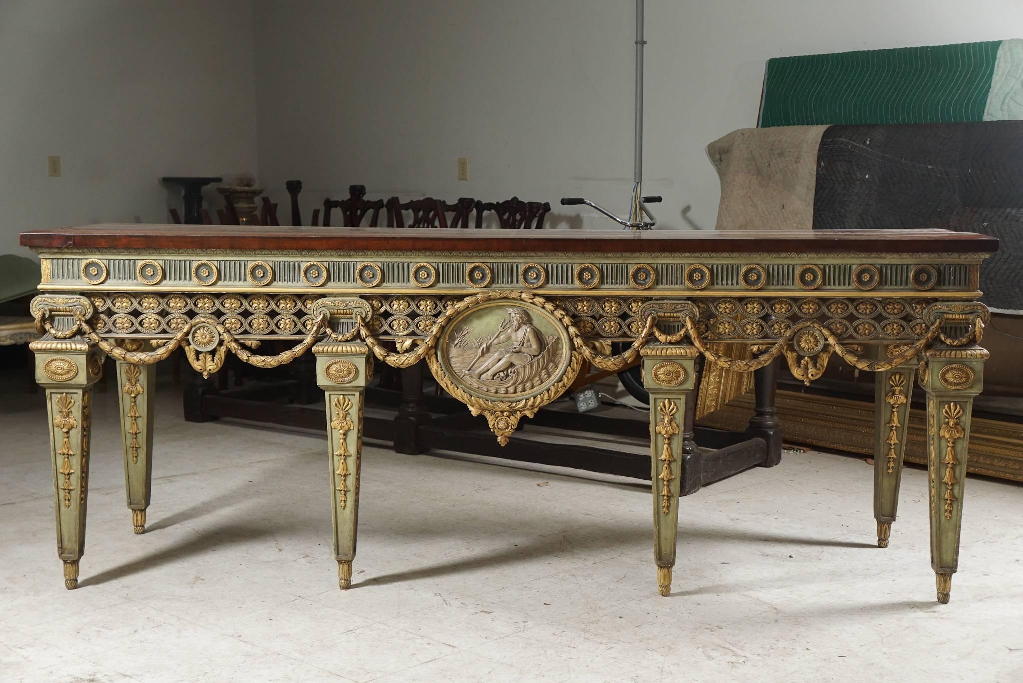 This very impressive console table comes from the famous American Country house Blairsden. This house built in Peapack NJ for C. Ledyard Blair and Mrs. Florence Blair between 1898 and 1903. The house was created and decorated by the important