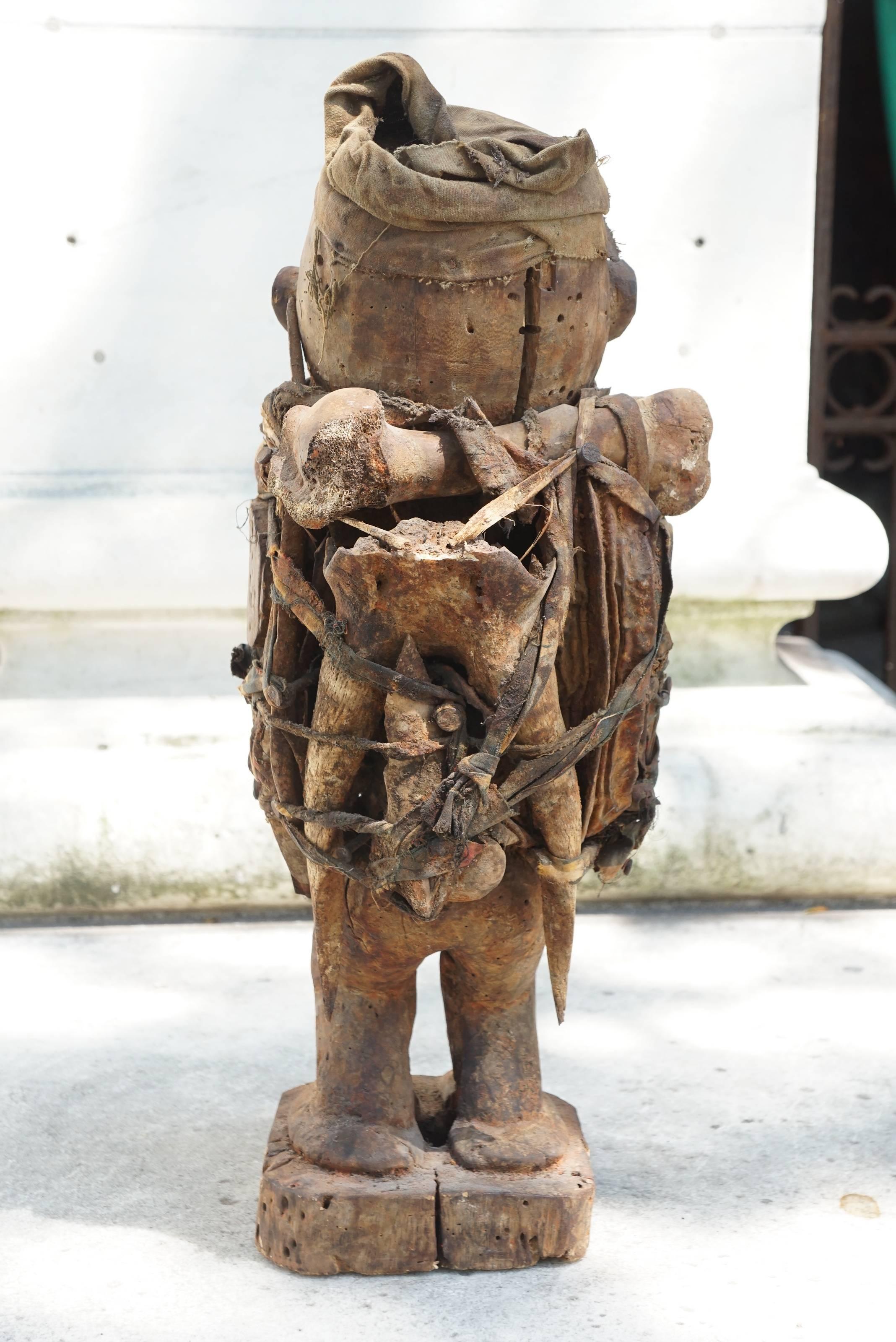 Primitive Late 19th Century Bakongo Peoples Carved Wood Fetish or Power Figure