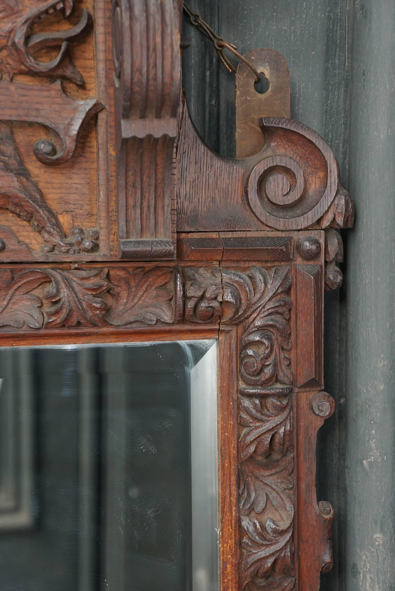 English Victorian Carved Oak Mirror in the Georgian Taste