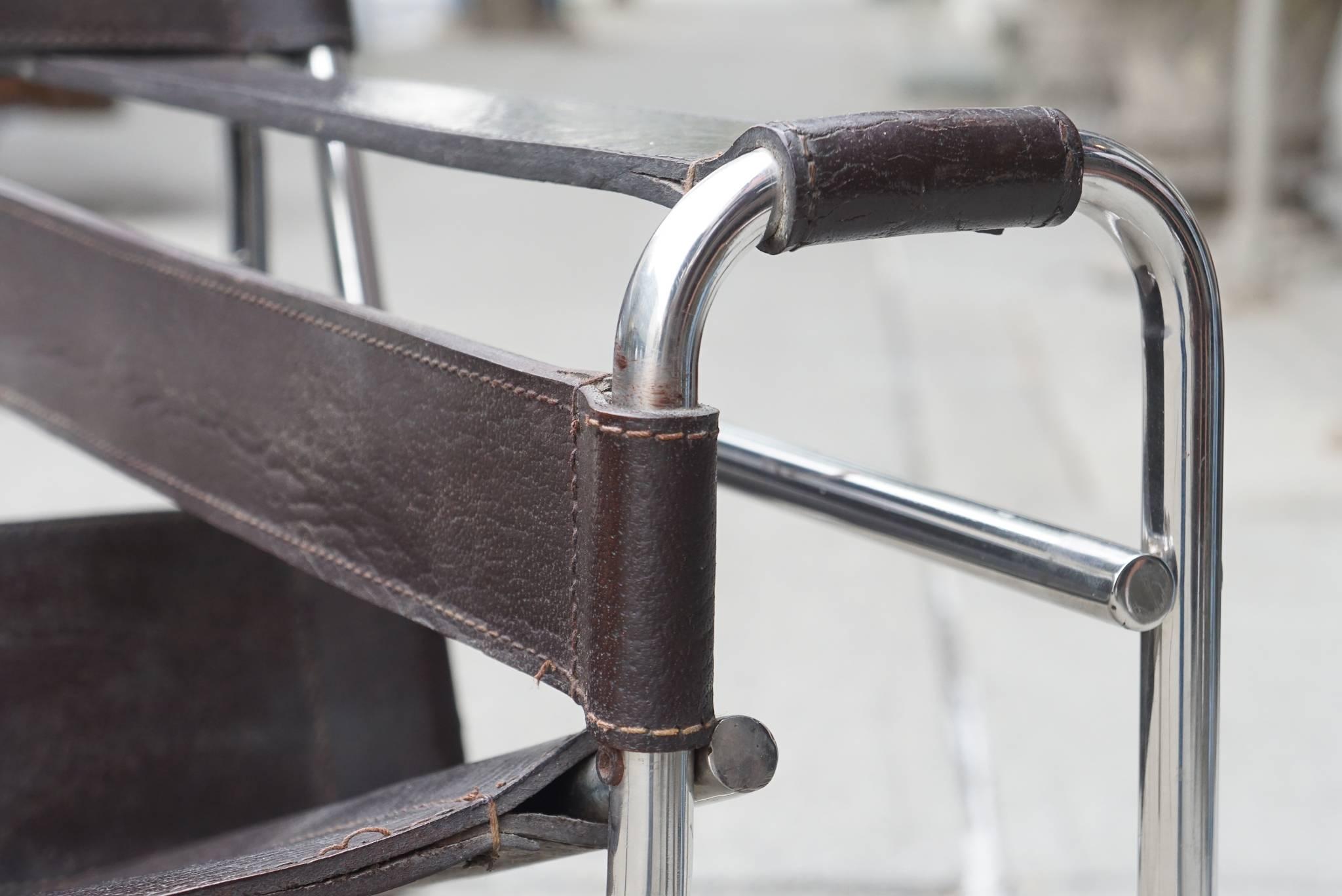 Unknown Vintage Marcel Breuer Wassily Chrome and Leather Chair