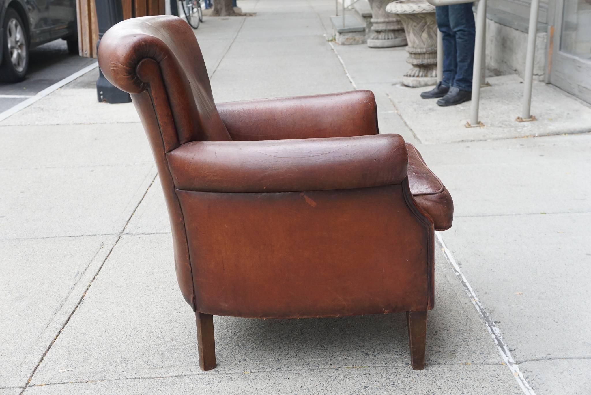 Hand-Crafted American Period Art Deco Leather Club Chair