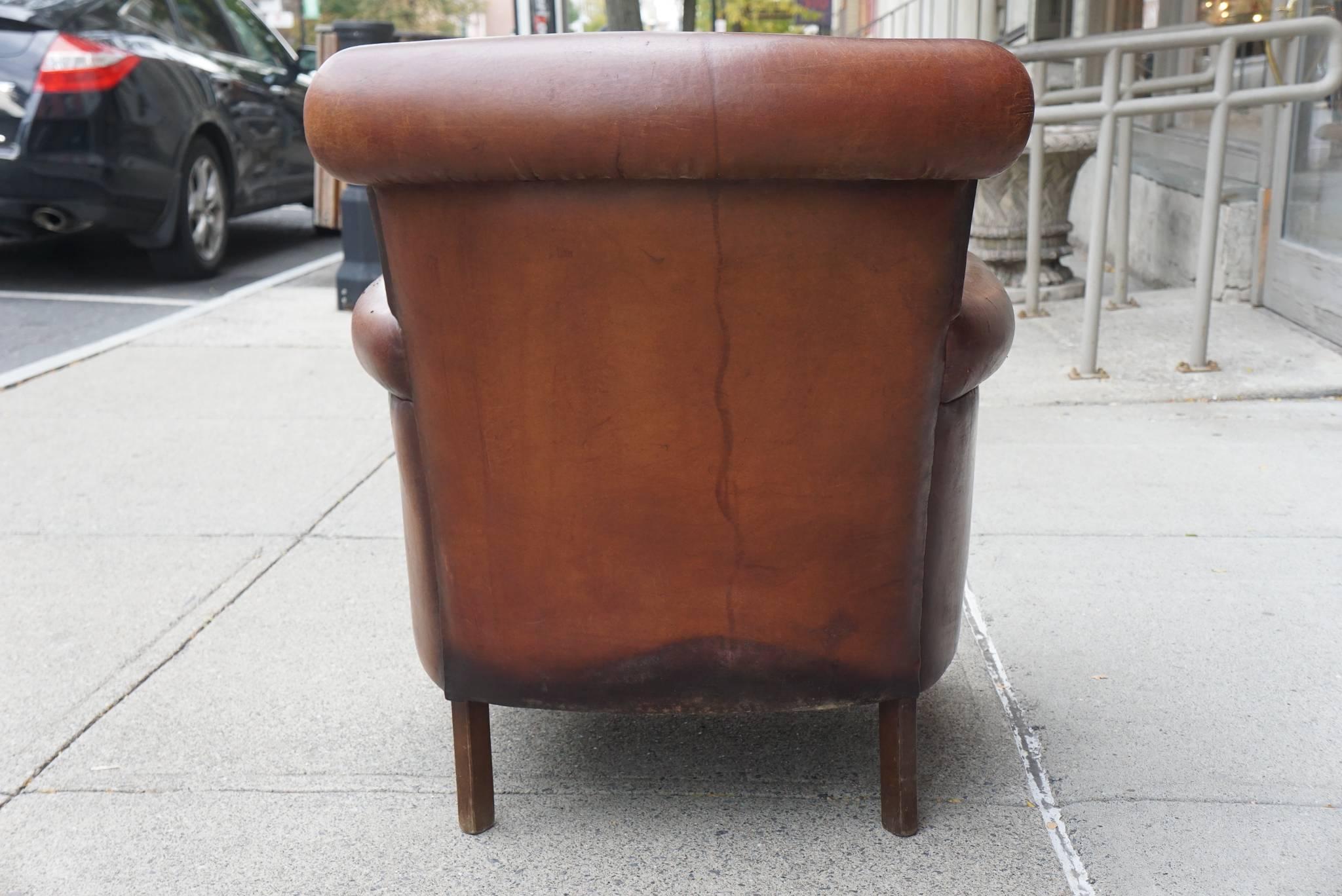American Period Art Deco Leather Club Chair In Good Condition In Hudson, NY