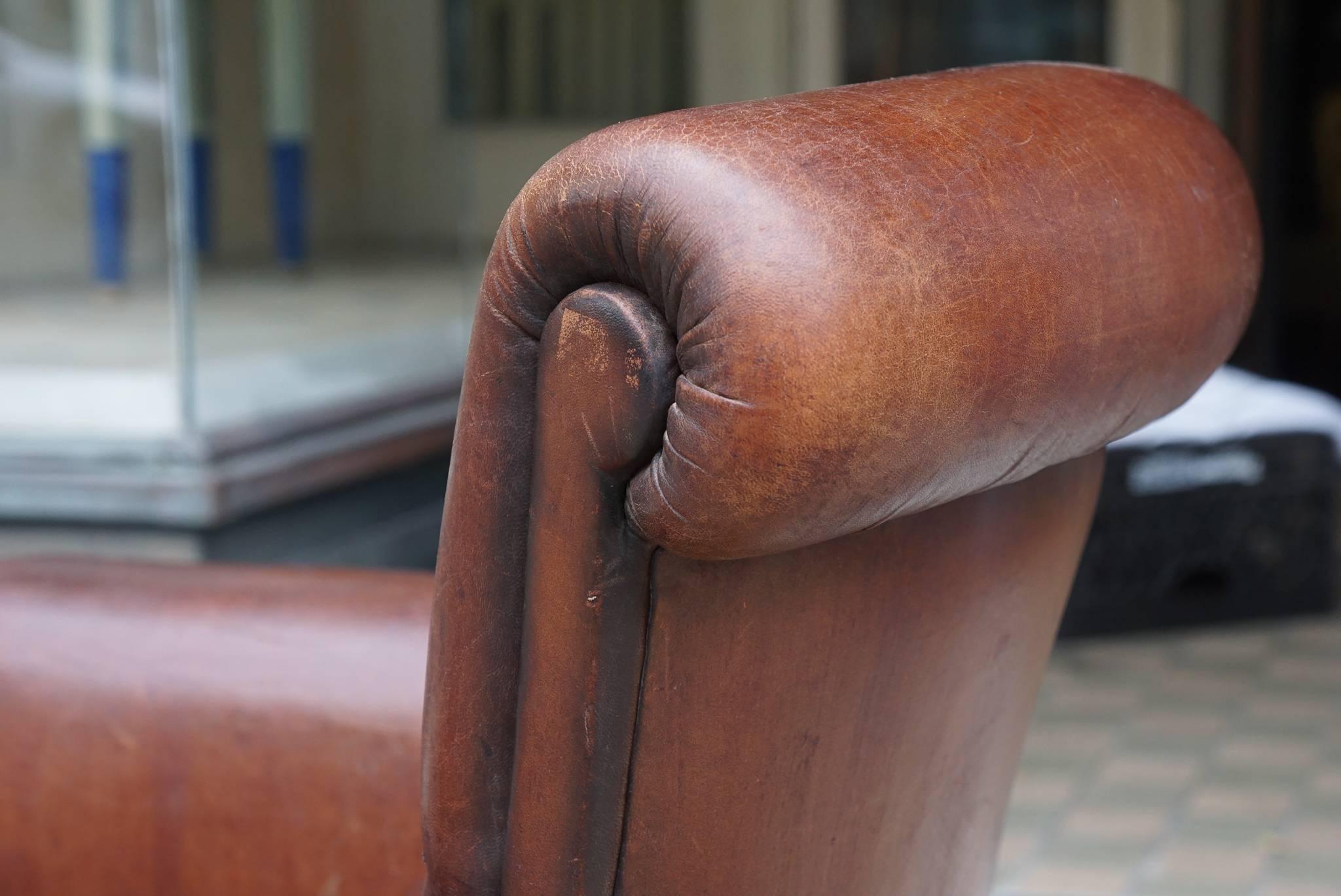 20th Century American Period Art Deco Leather Club Chair