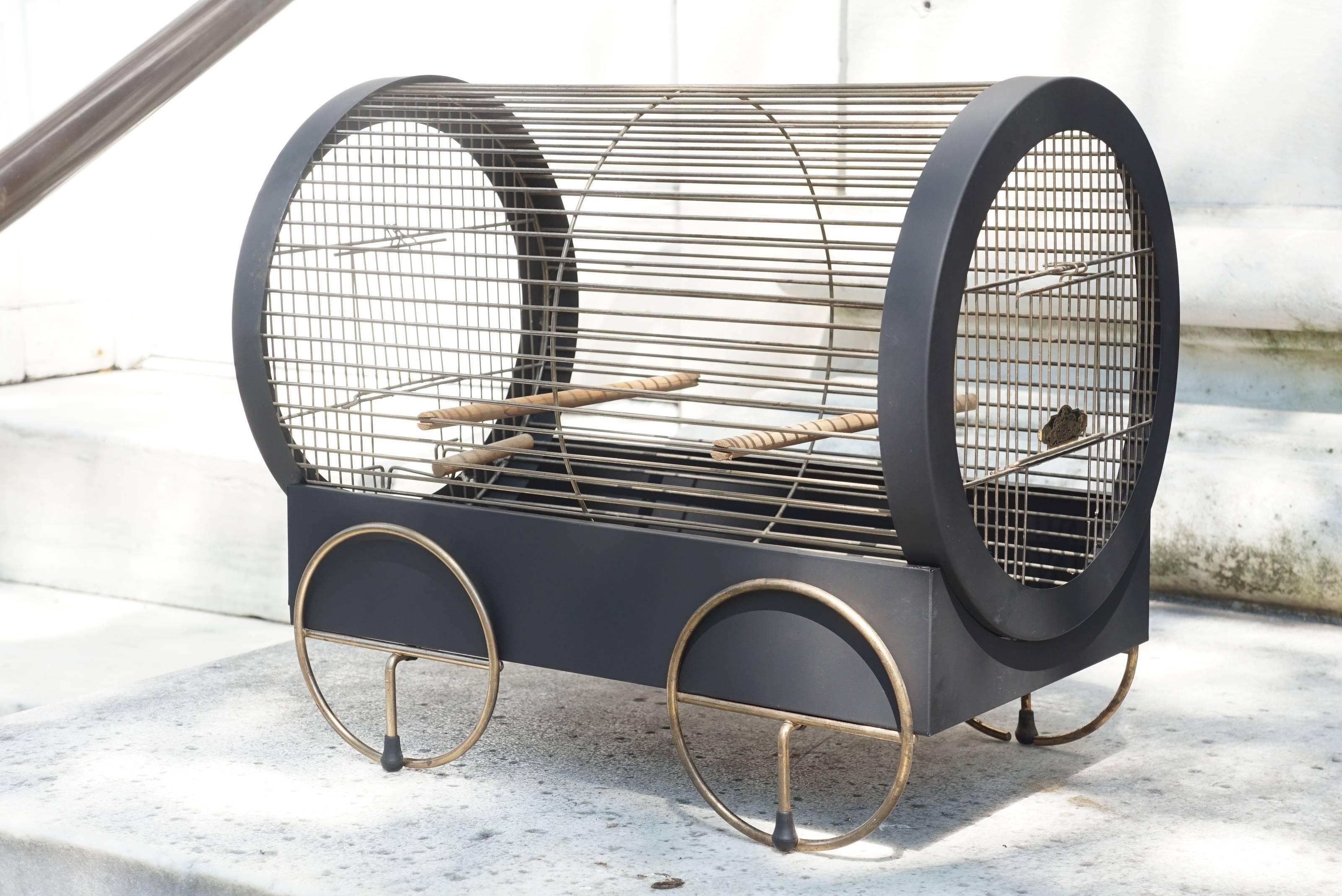 Mid-Century Modern Vintage Fun and Funky 1950s Brass and Tole Bird Cage