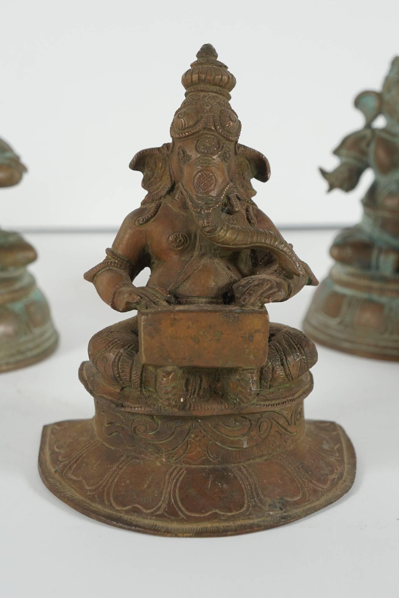 Collection of Five Indian Cast Bronze Figures of Ganesha In Excellent Condition In Hudson, NY