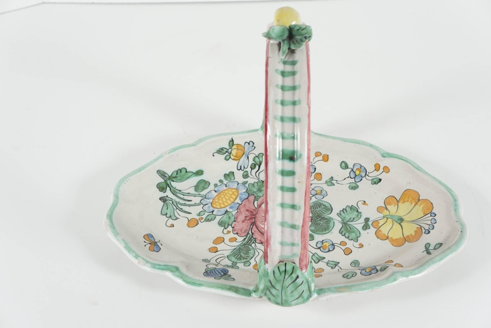 Hand-Painted Italian Pottery Tray with Floral Decoration from the Estate of Bunny Mellon
