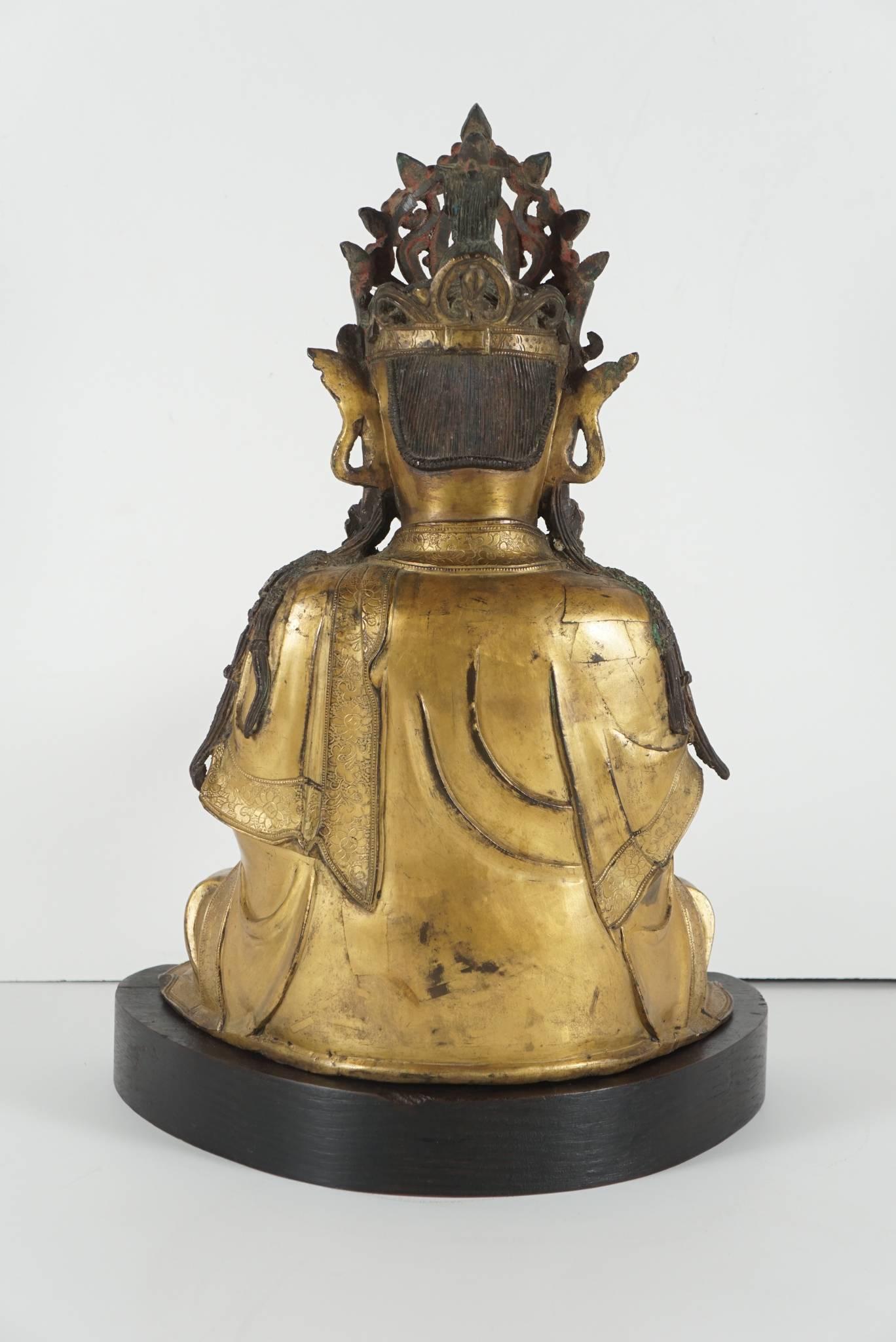 Cast Chinese Period Ming Dynasty Gilded Bronze Figure of Guanyin