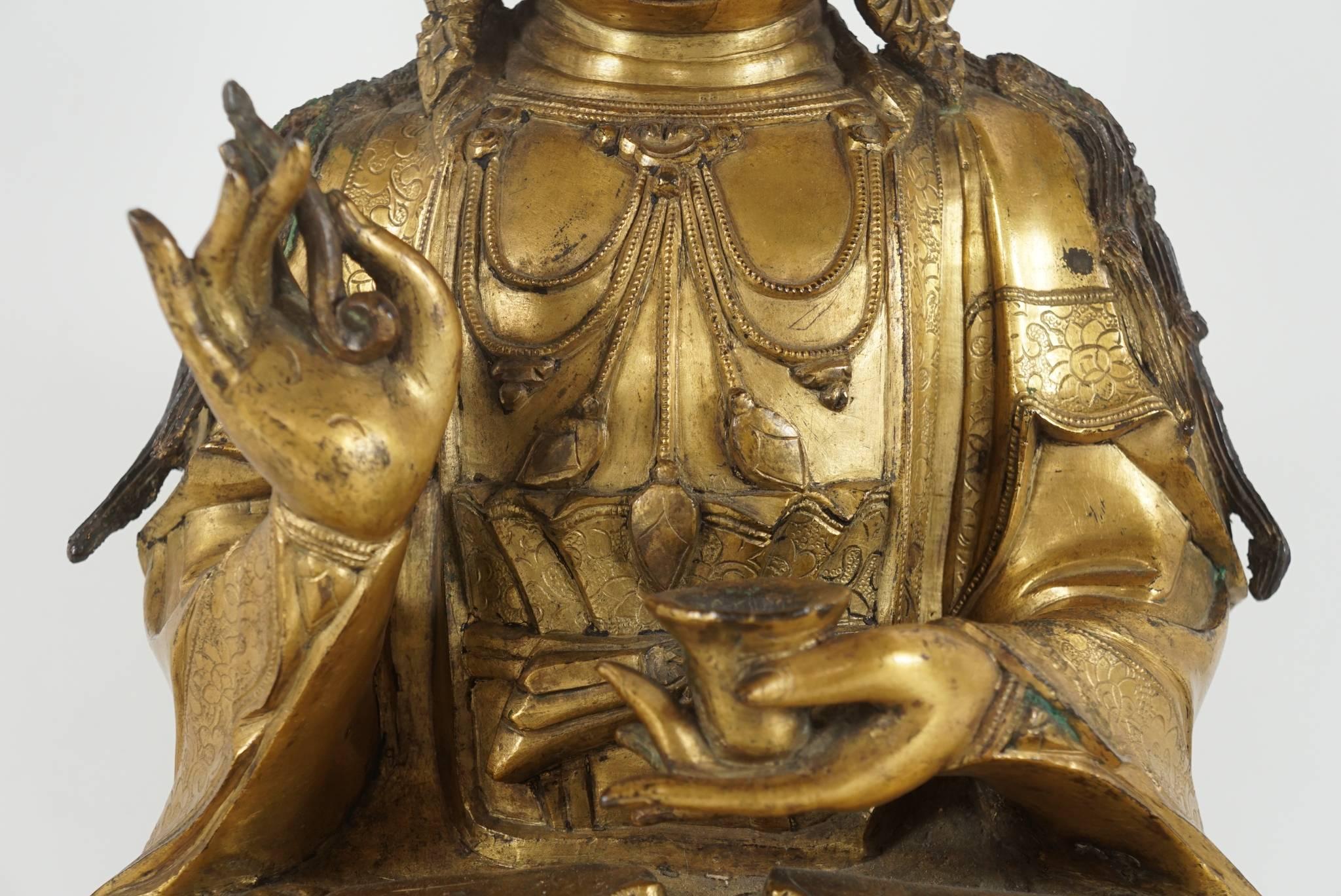 18th Century and Earlier Chinese Period Ming Dynasty Gilded Bronze Figure of Guanyin