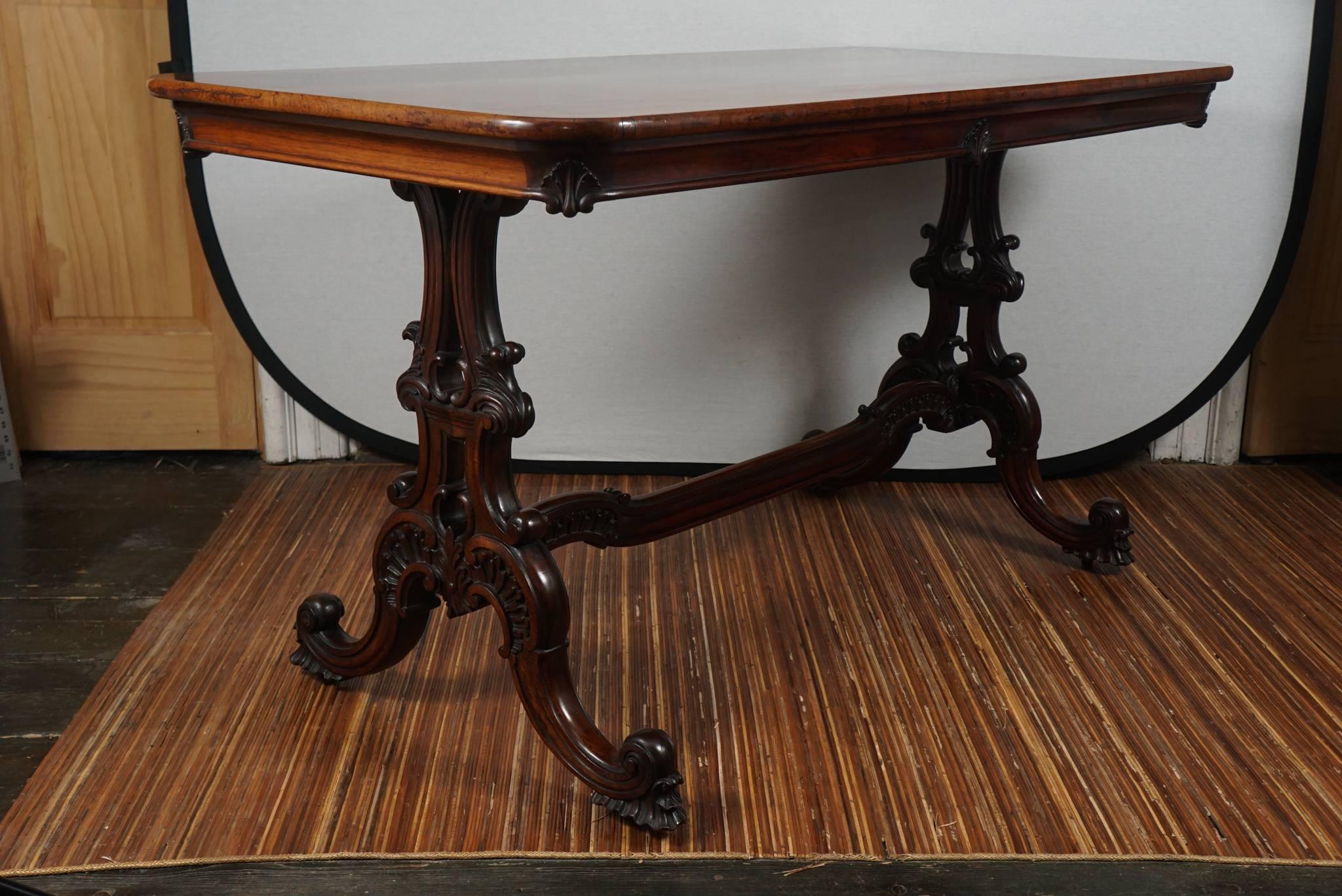 19th Century English Rosewood Early Victorian Library Table For Sale