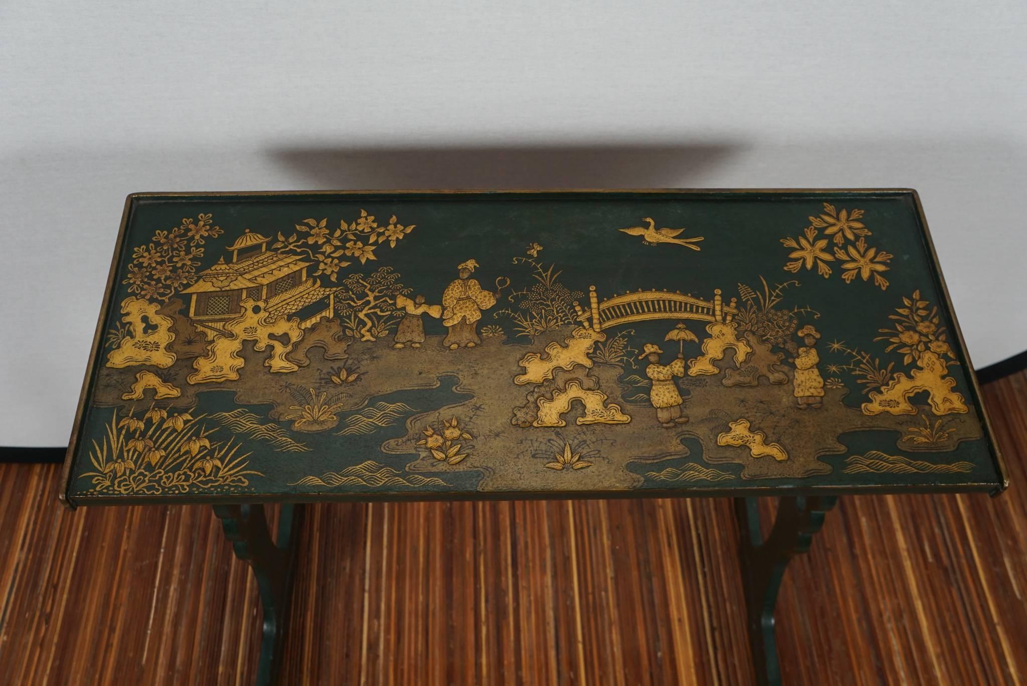 20th Century Edwardian Small Green Japanned Side Table