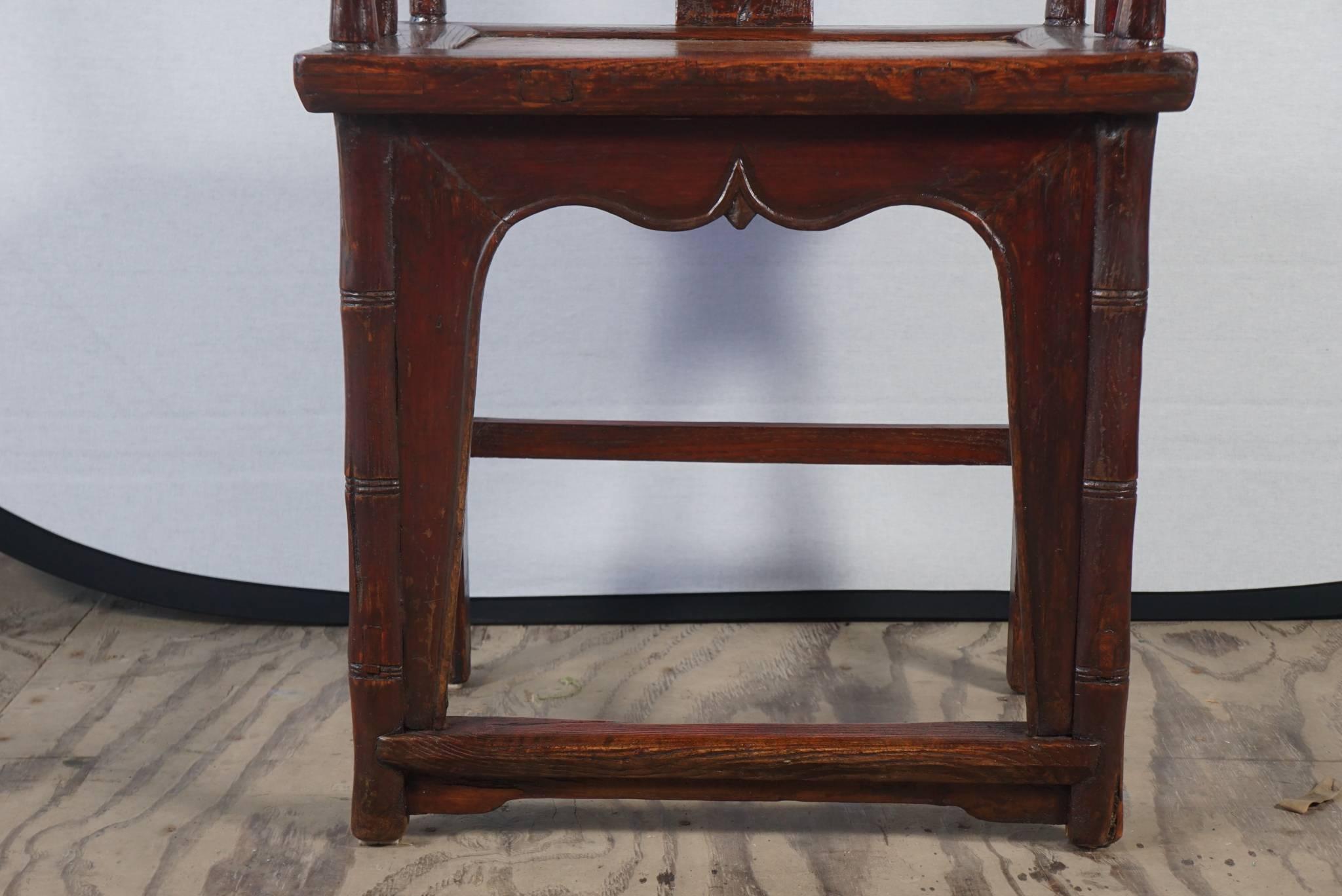 Pair of Early 19th Century Elm Chinese Armchairs For Sale 5