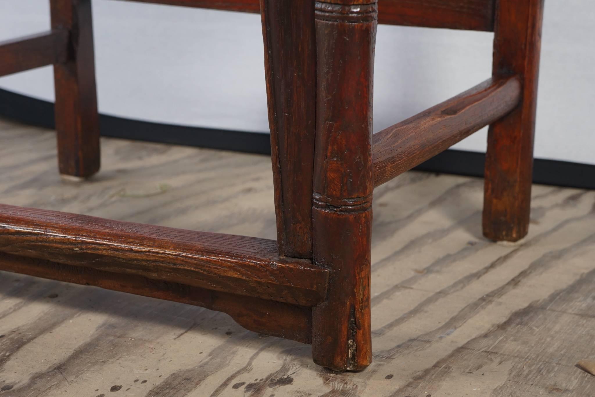 Pair of Early 19th Century Elm Chinese Armchairs For Sale 6