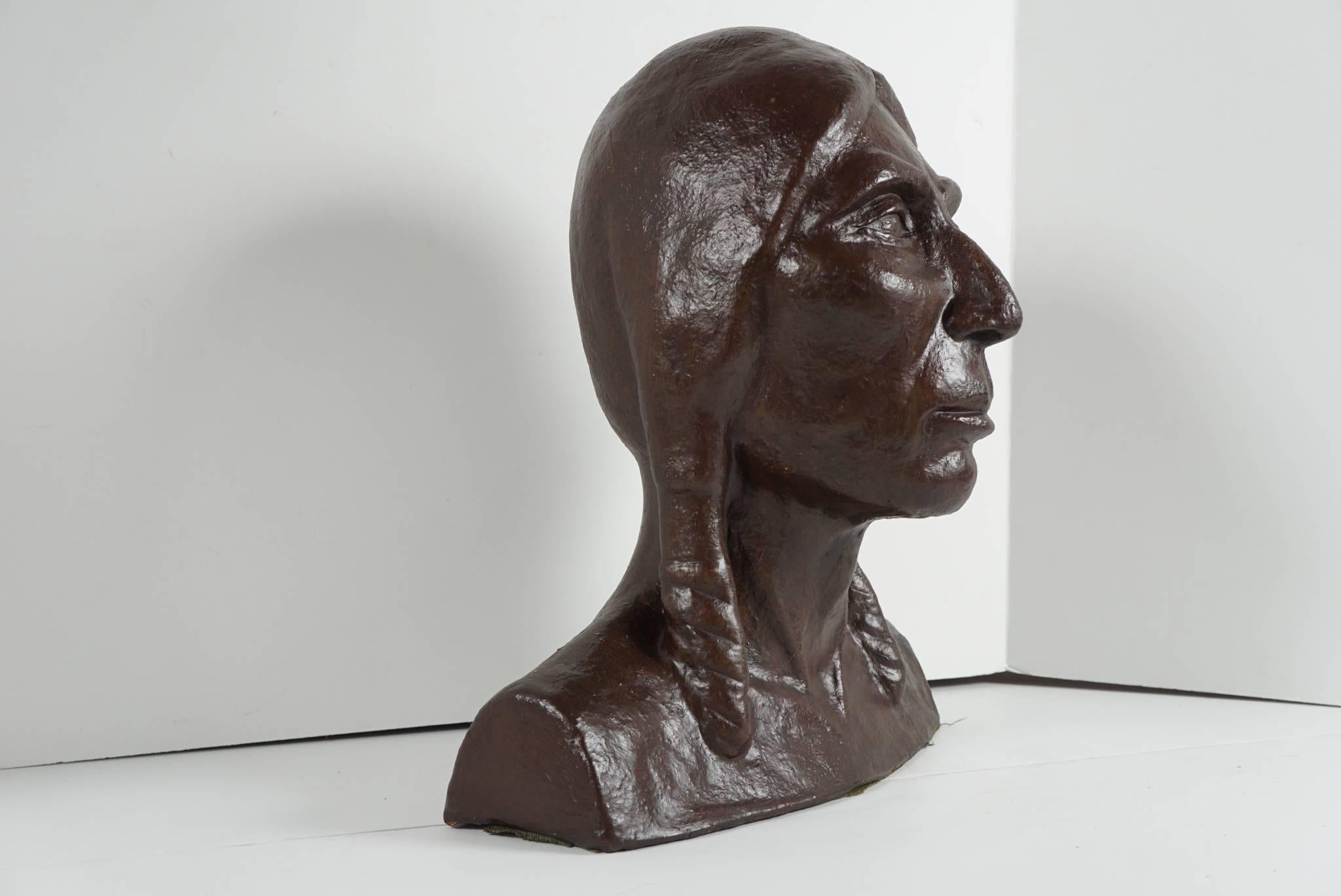 Early 20th Century Bronzed Plaster Head of an American Indian For Sale 1