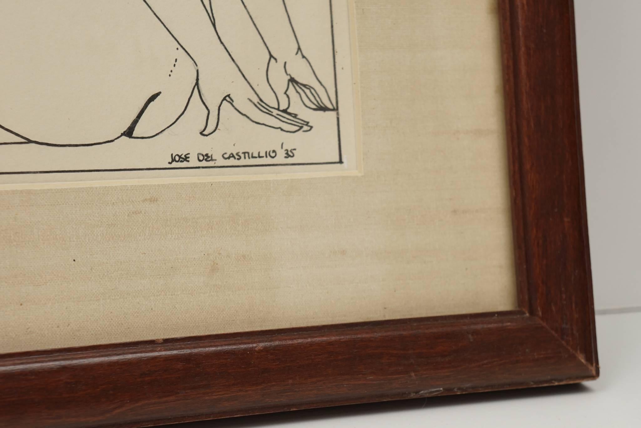 Early 20th Century Pair of Spanish Erotic Pen and Ink with Wash Drawings In Good Condition For Sale In Hudson, NY