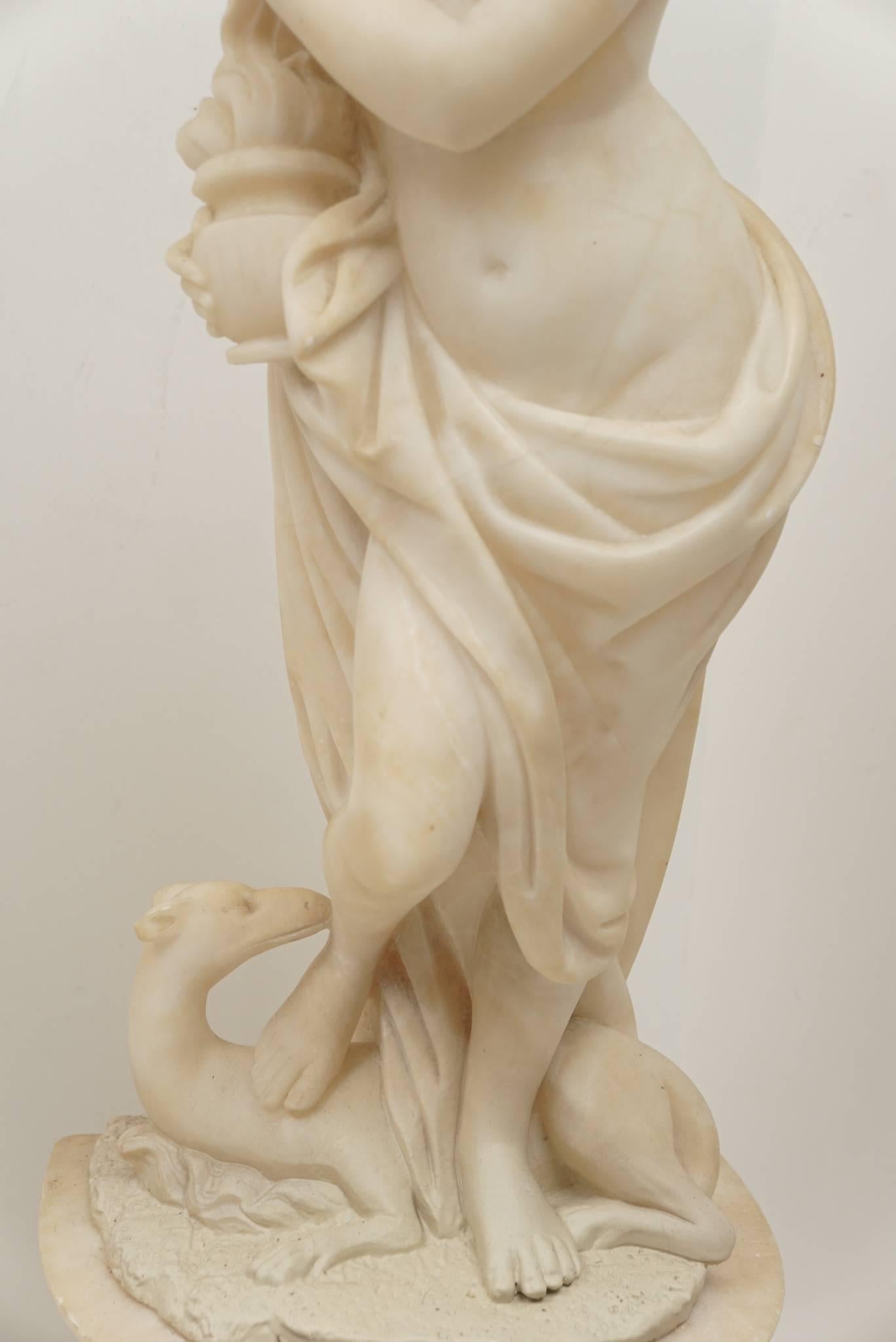 Italian Pair of 19th Century Carved Alabaster Statues of Classically Draped Females