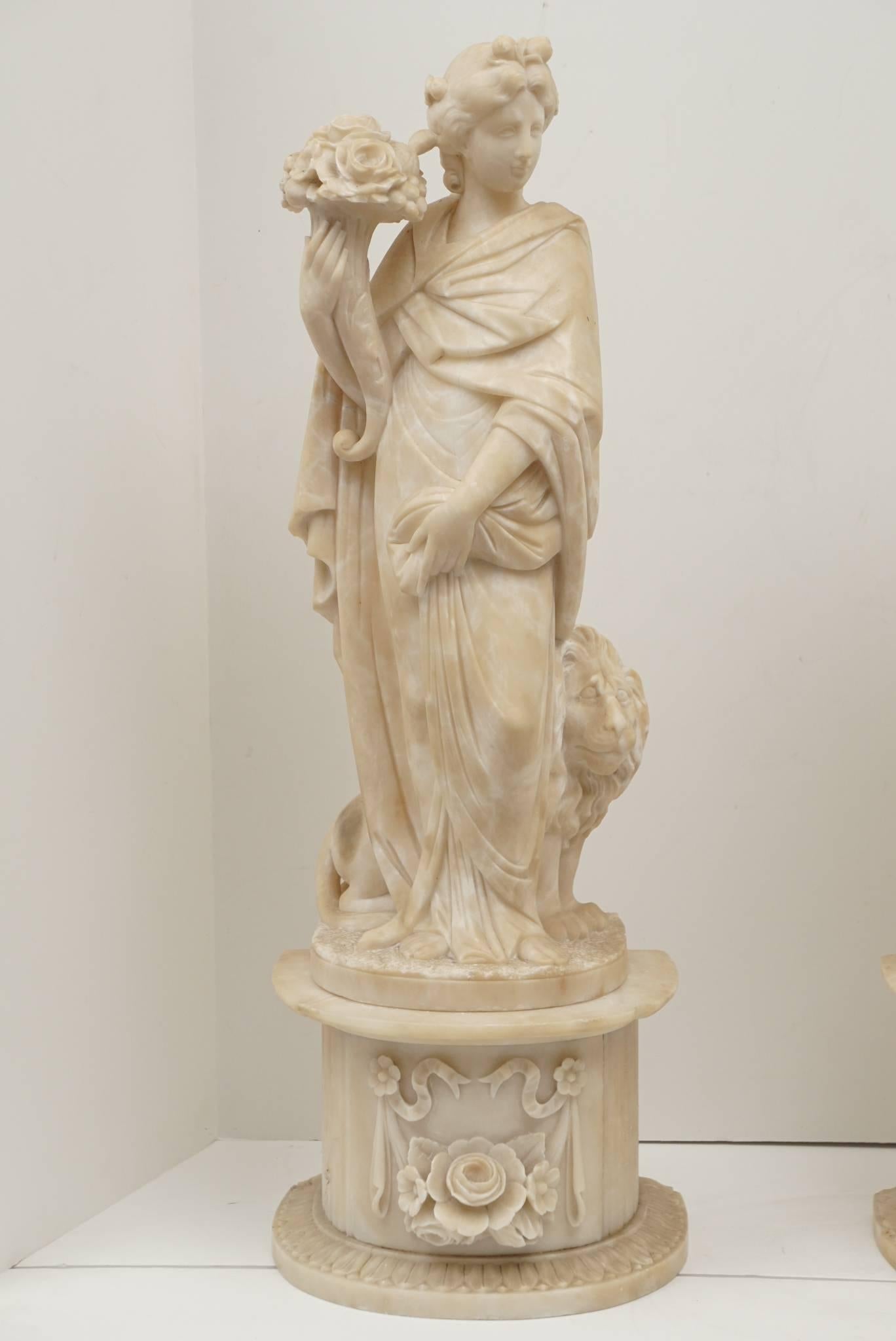 Pair of 19th Century Carved Alabaster Statues of Classically Draped Females 2
