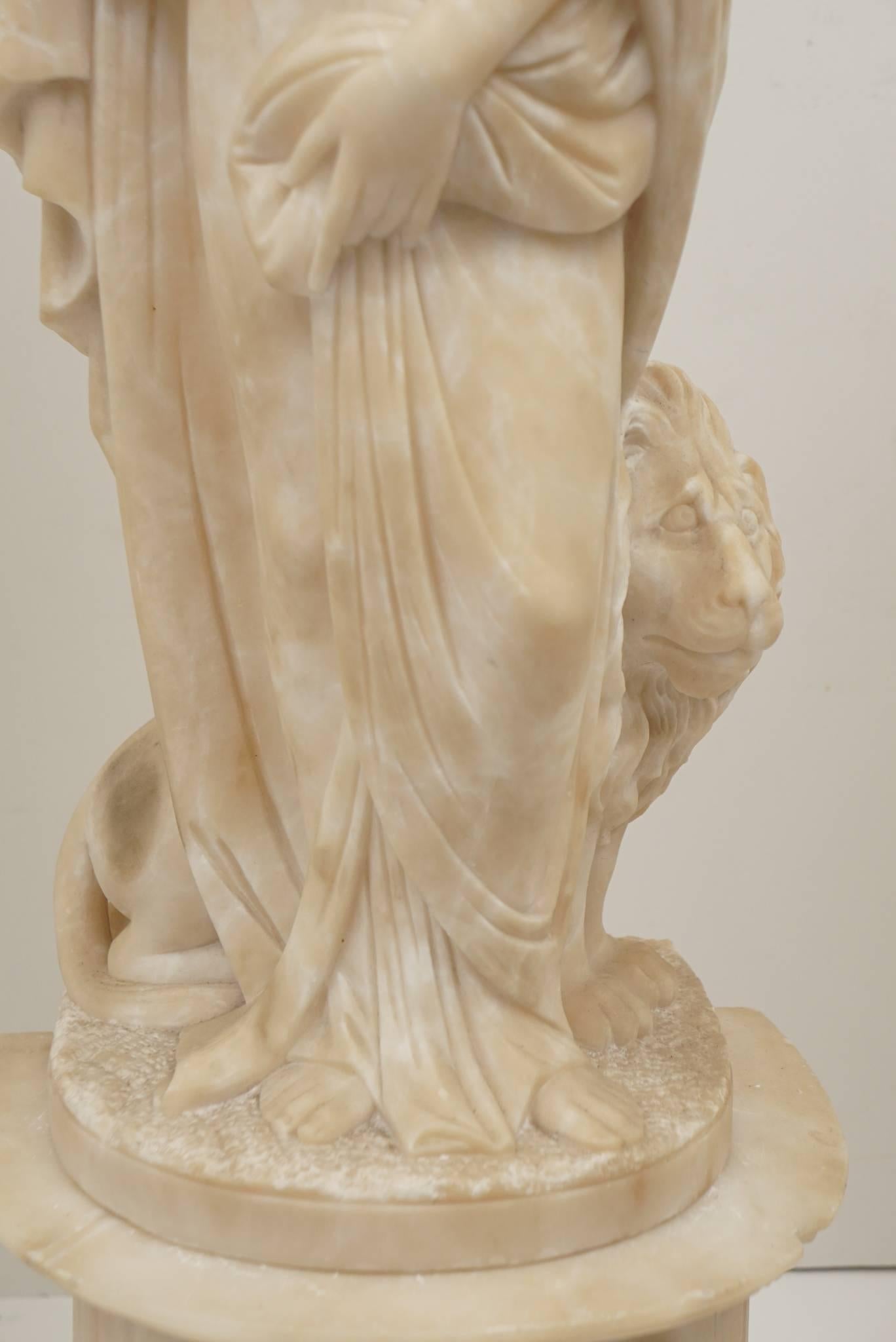 Pair of 19th Century Carved Alabaster Statues of Classically Draped Females 4