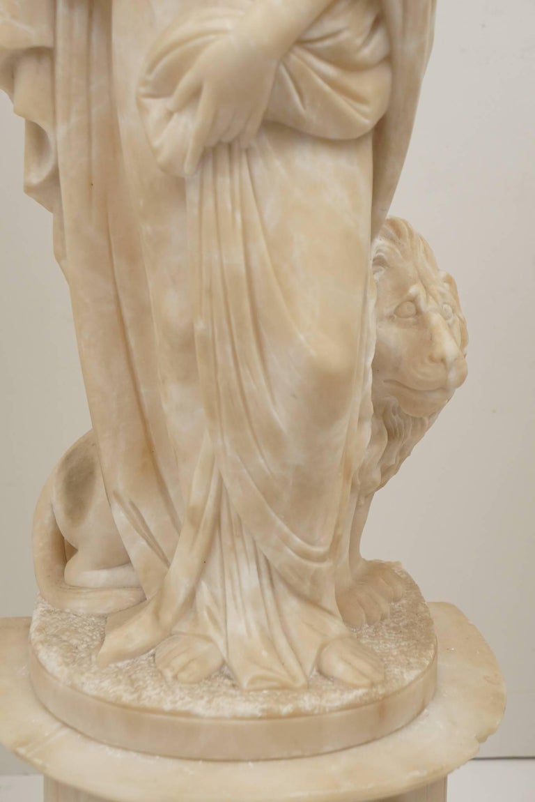 Pair of 19th Century Carved Alabaster Statues of Classically Draped